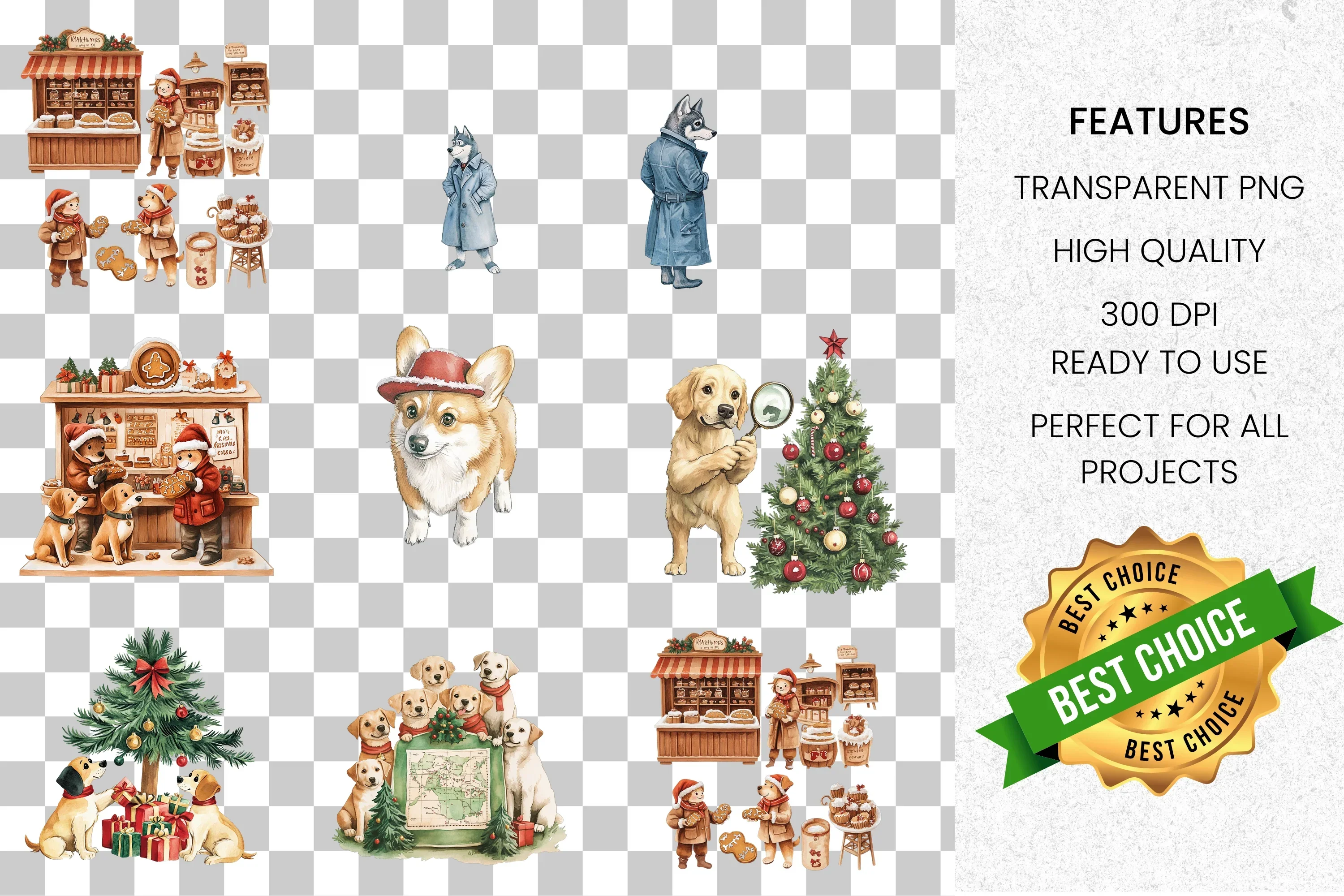 Christmas Dogs and Bakery Clipart Bundle - Image 2