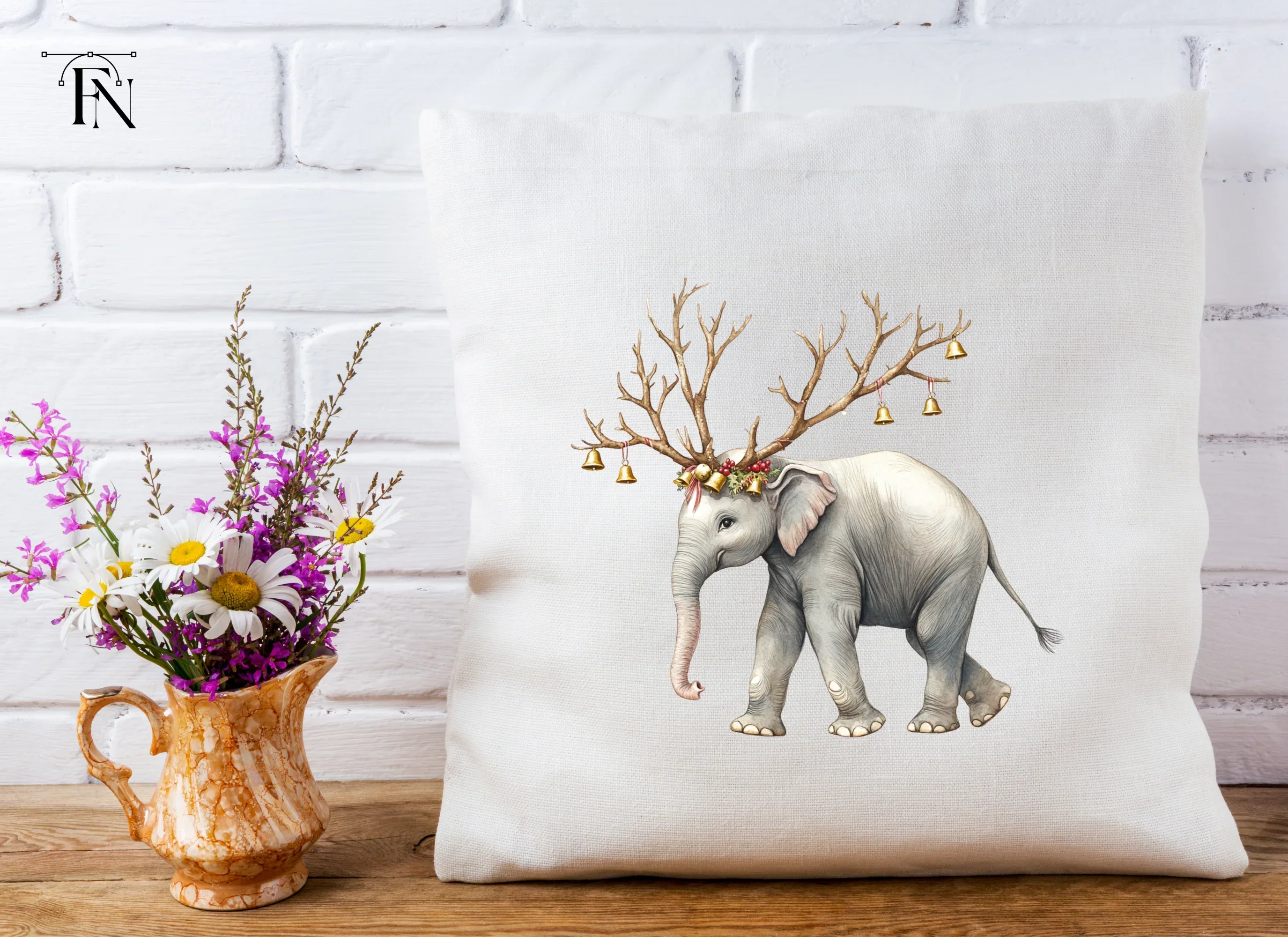 Christmas Elephant with Antlers Clipart Bundle - Image 4