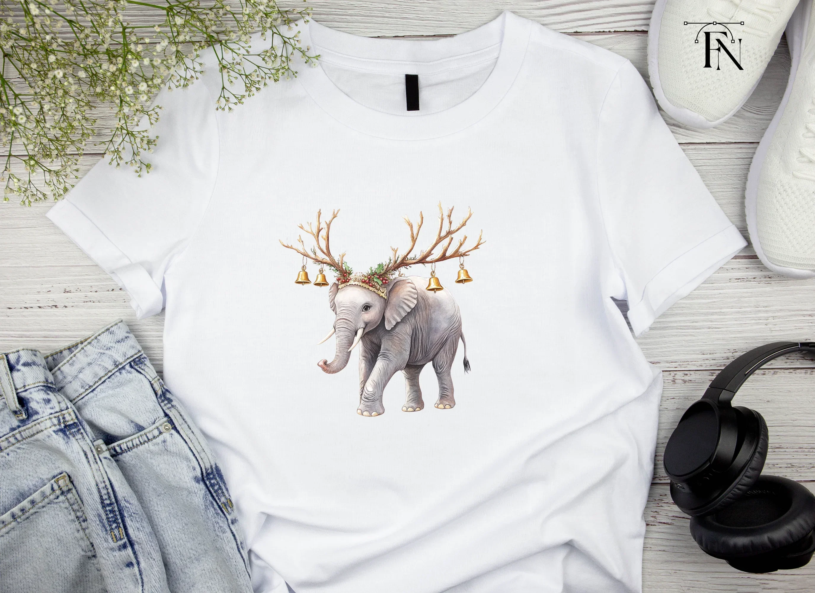 Christmas Elephant with Antlers Clipart Bundle - Image 5