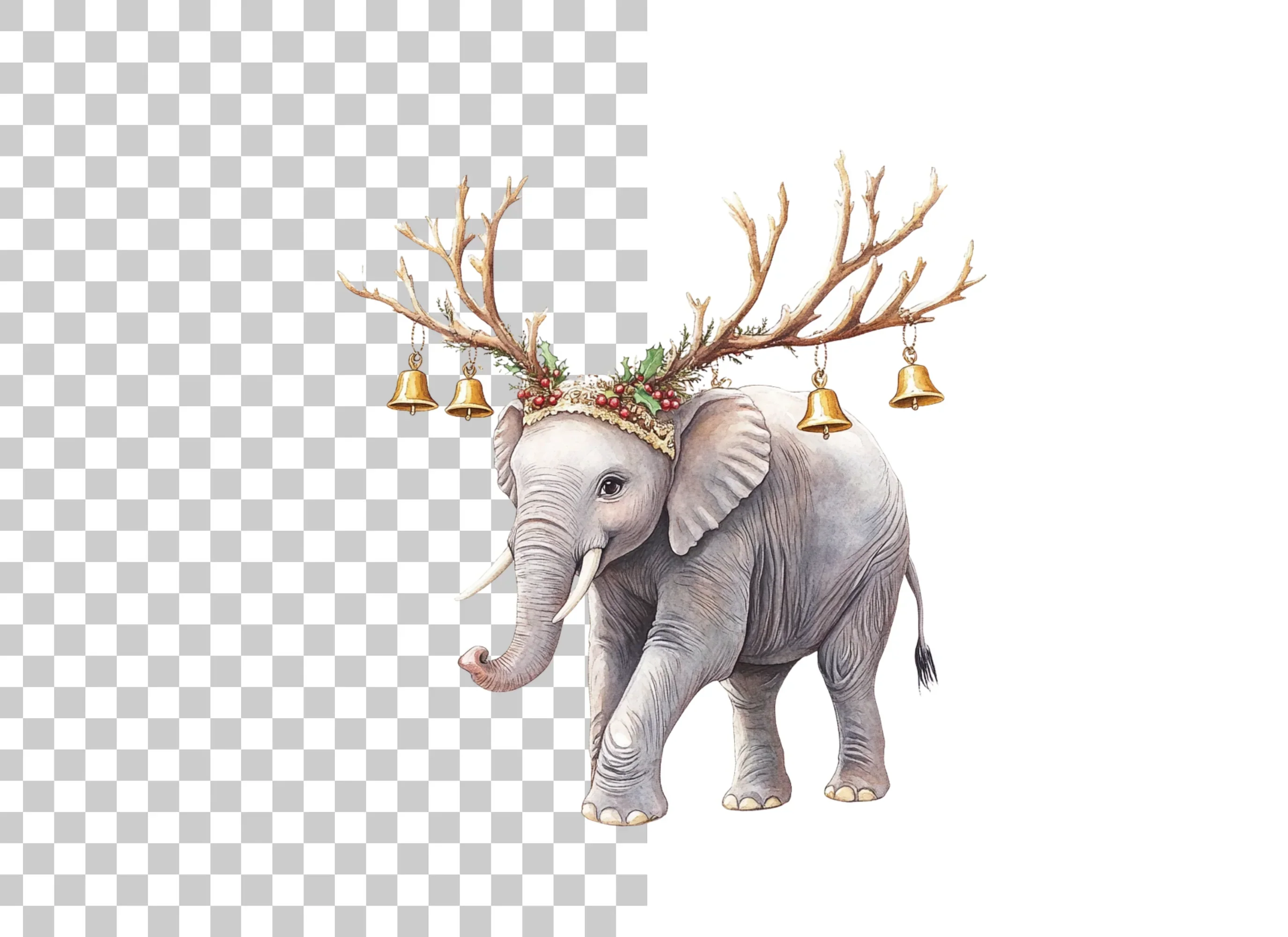 Christmas Elephant with Antlers Clipart Bundle - Image 6