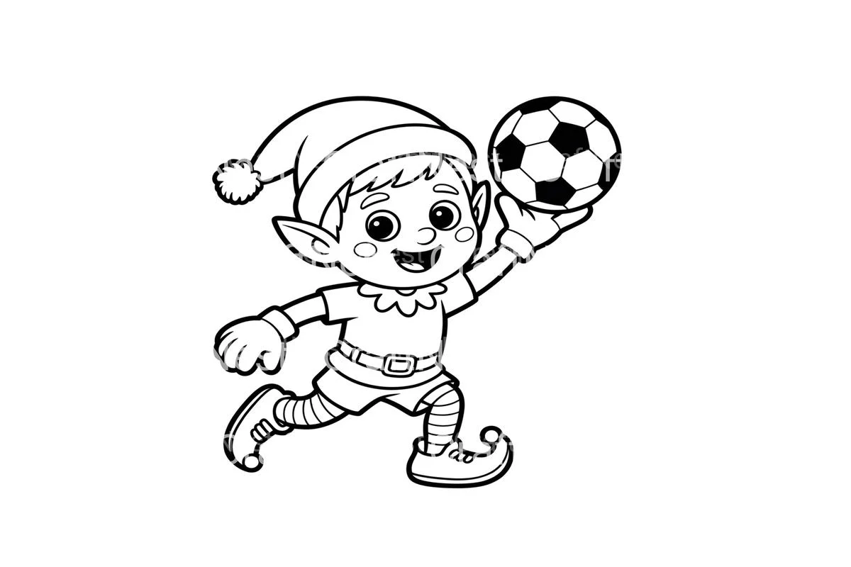 Christmas Elf Playing Soccer Coloring Books - Image 2