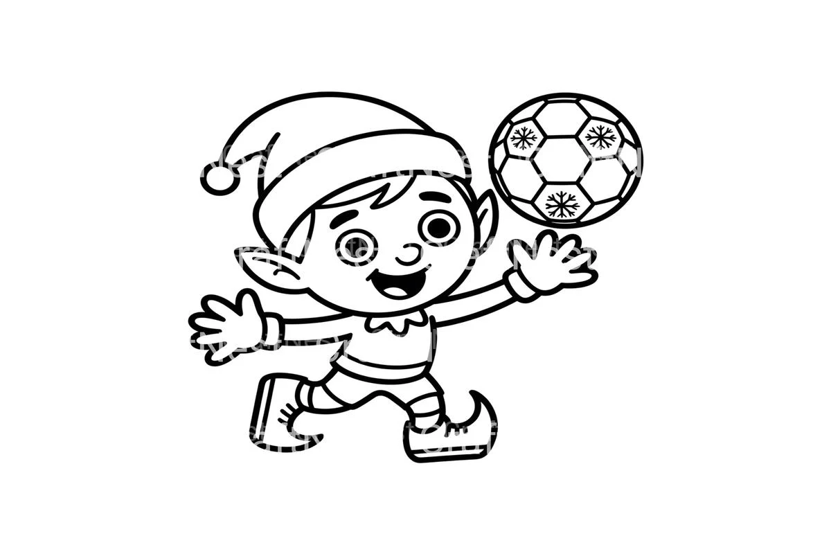 Christmas Elf Playing Soccer Coloring Books - Image 3