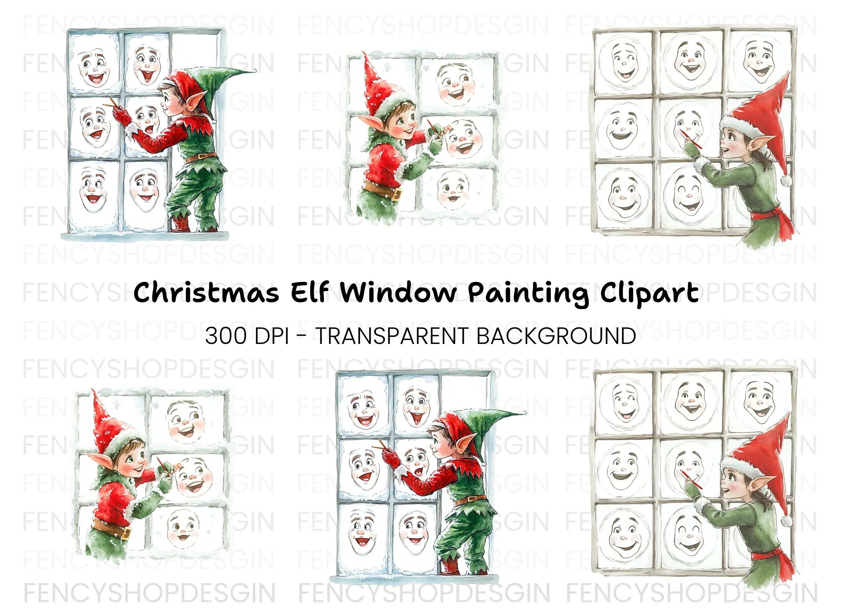 Christmas Elf Window Faces Clipart Bundle