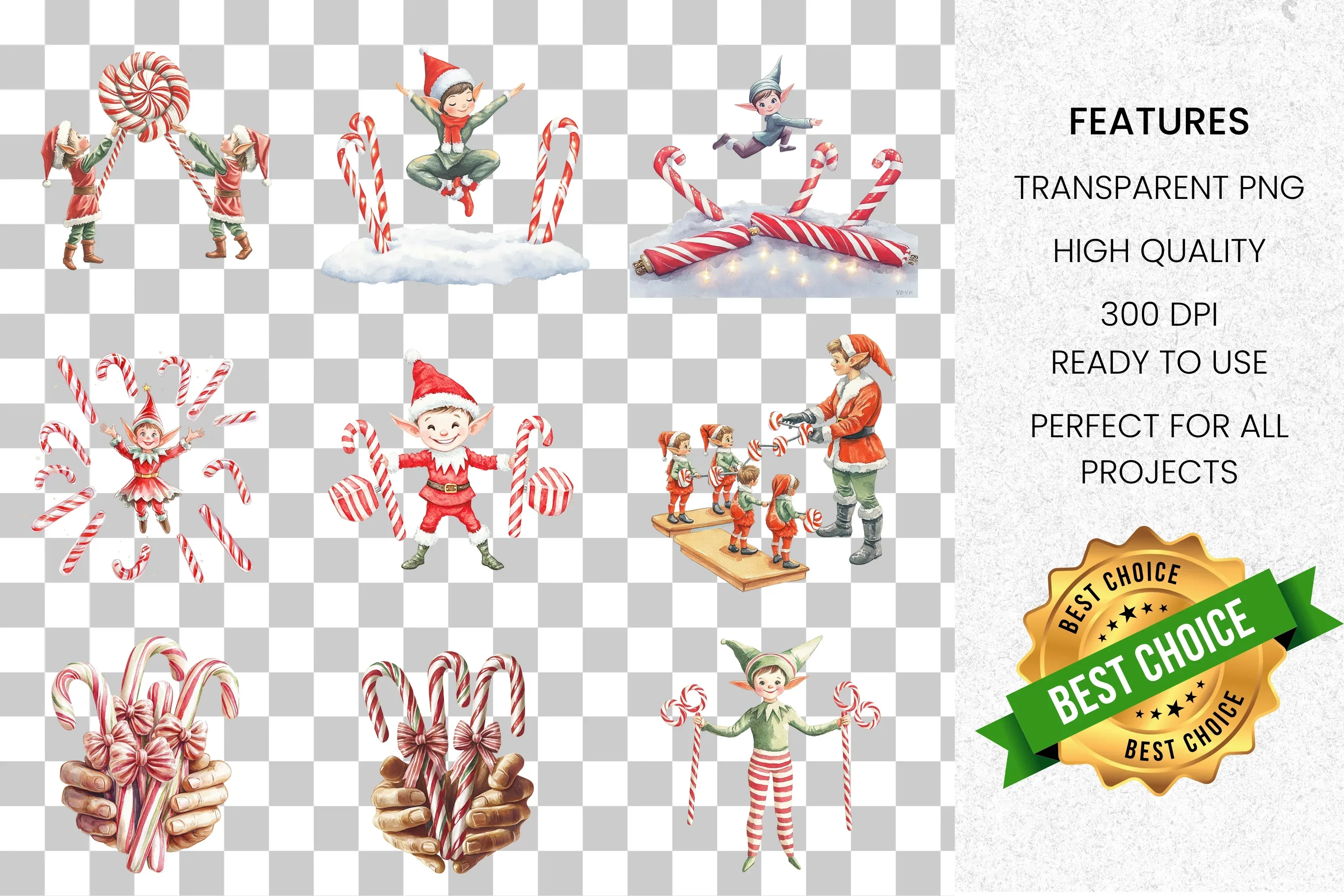 Christmas Elf with Candy Canes Clipart Bundle - Image 2