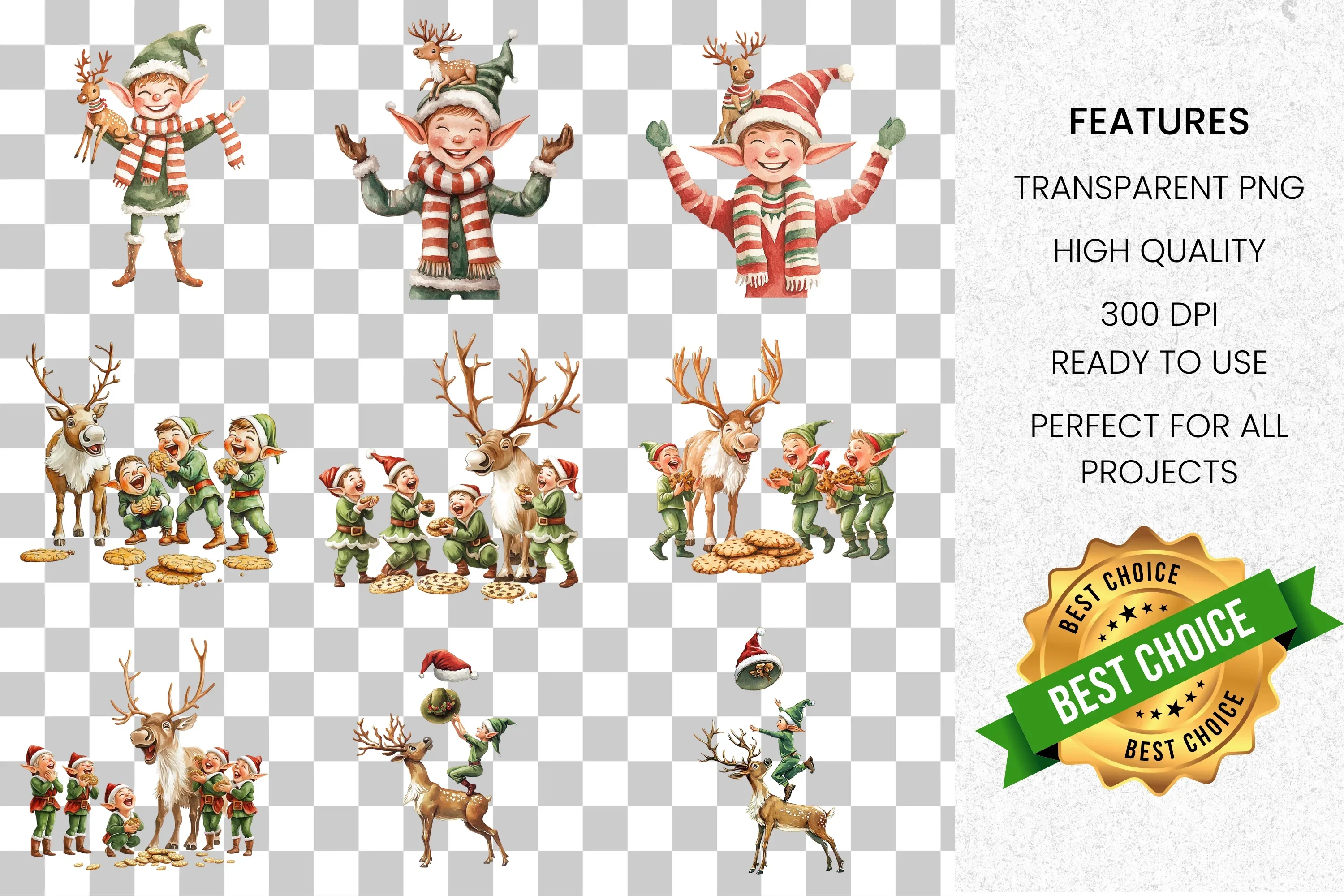 Christmas Elves and Reindeer Clipart Bundle - Image 2