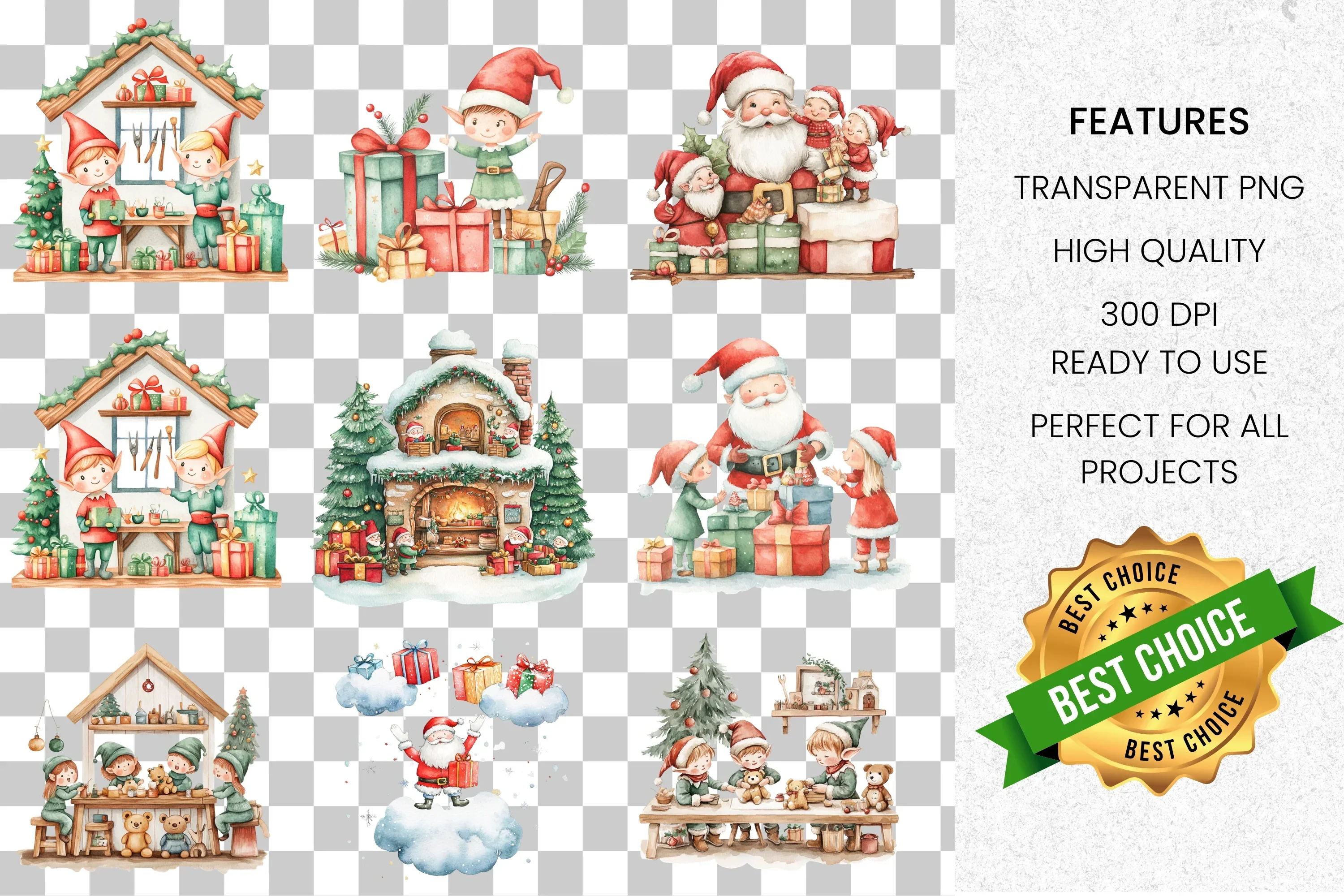 Christmas Elves Fireplace Clipart Bundle - Image 2