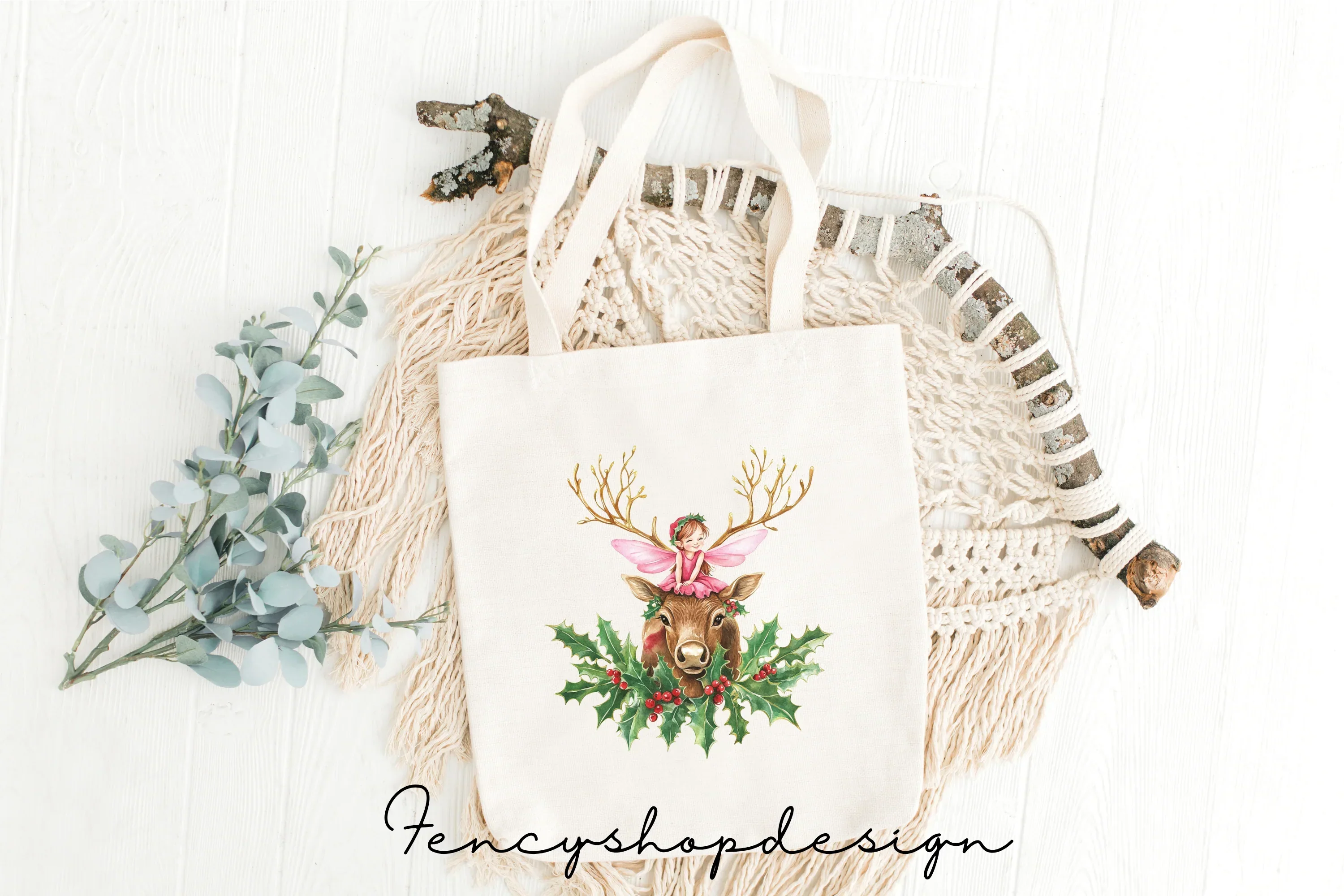 Christmas Fairies Riding Reindeer Clipart Bundle - Image 2