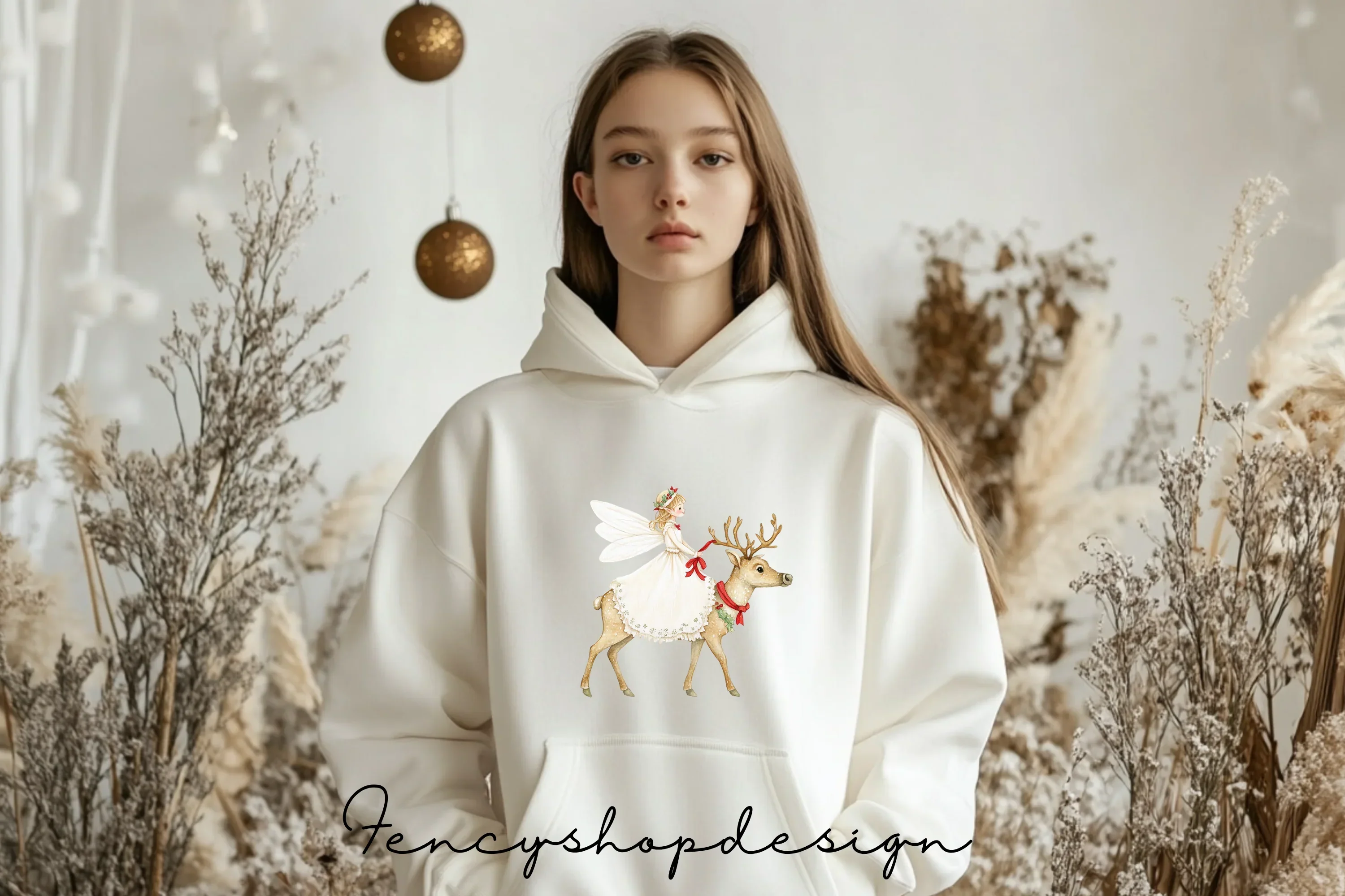 Christmas Fairies Riding Reindeer Clipart Bundle - Image 5