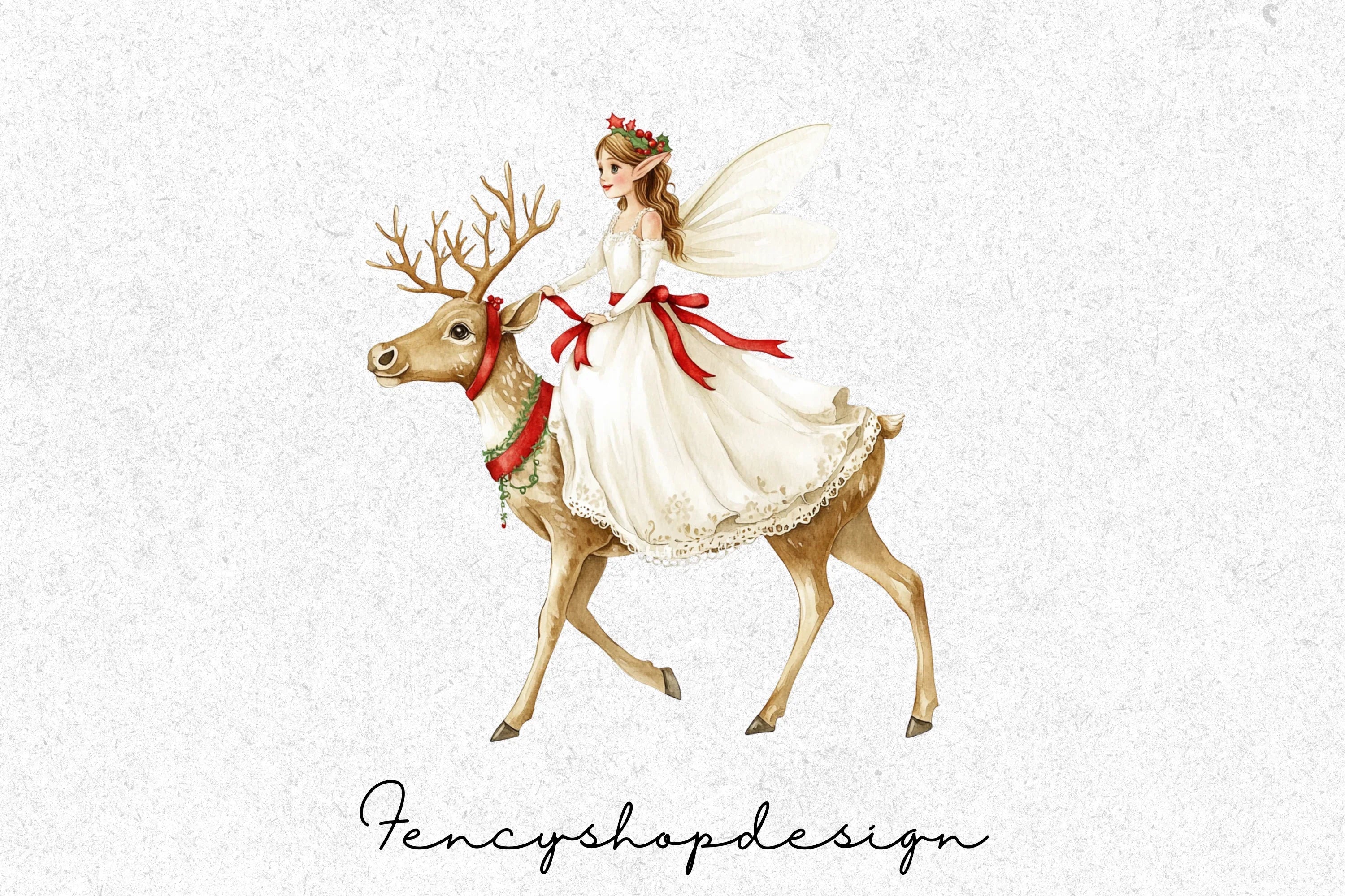 Christmas Fairies Riding Reindeer Clipart Bundle - Image 6