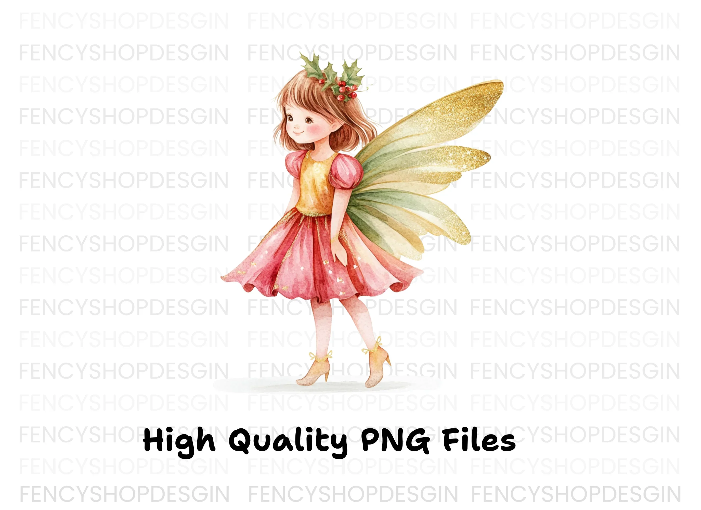 Christmas Fairy with Holly Clipart Bundle - Image 3