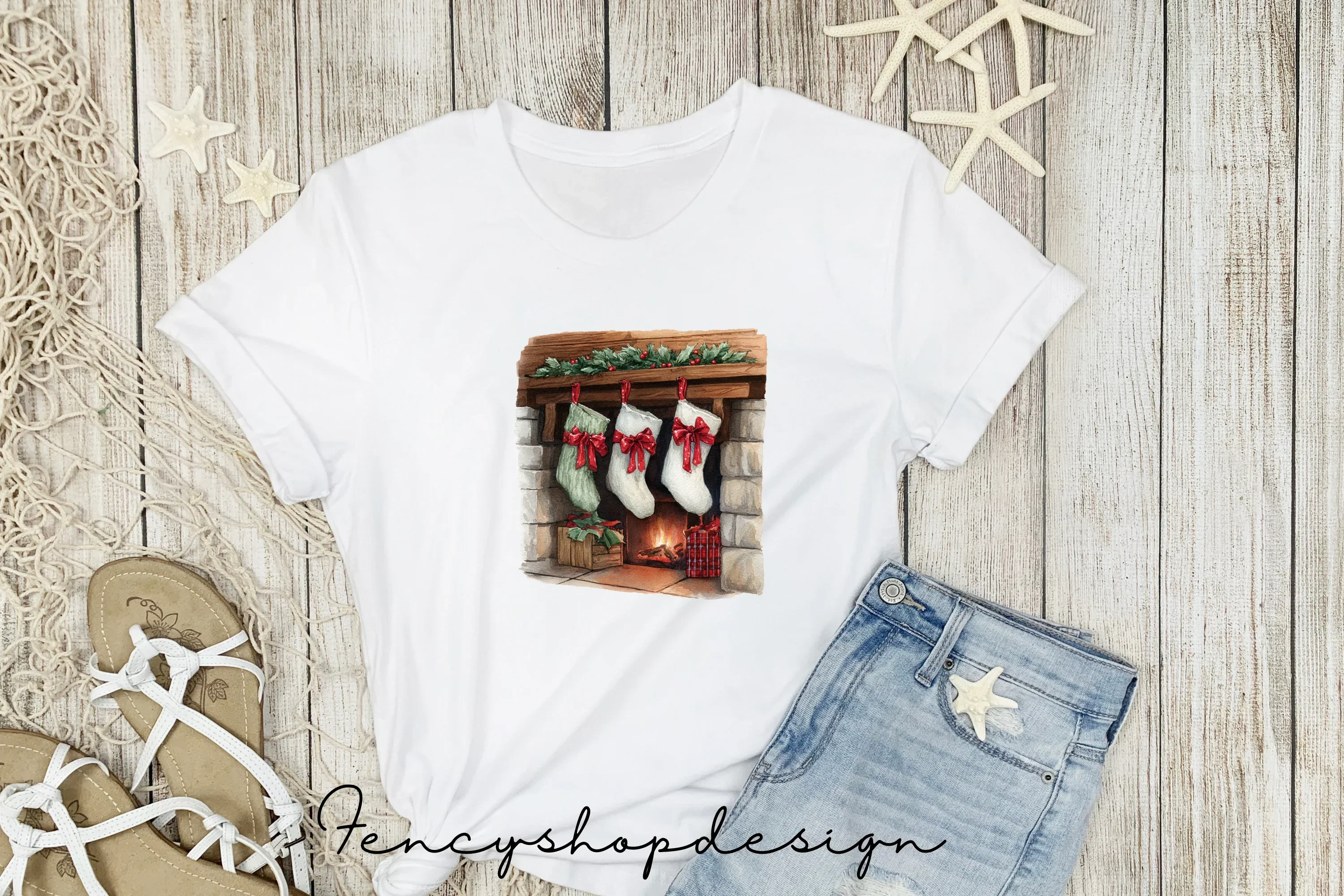 Christmas Fireplace and Stockings Clipart Bundle - Image 4