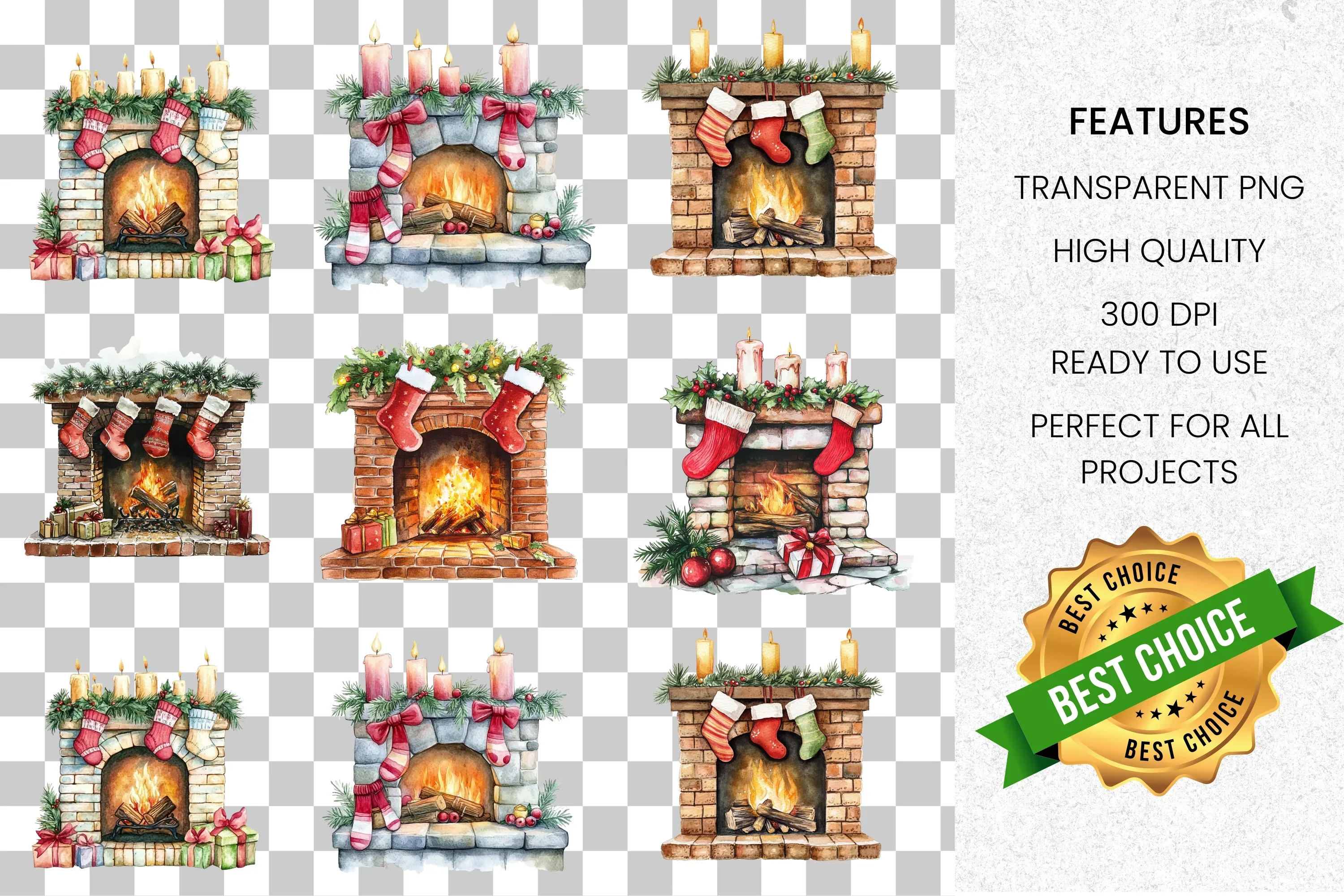 Christmas Fireplace Clipart Bundle - Image 2