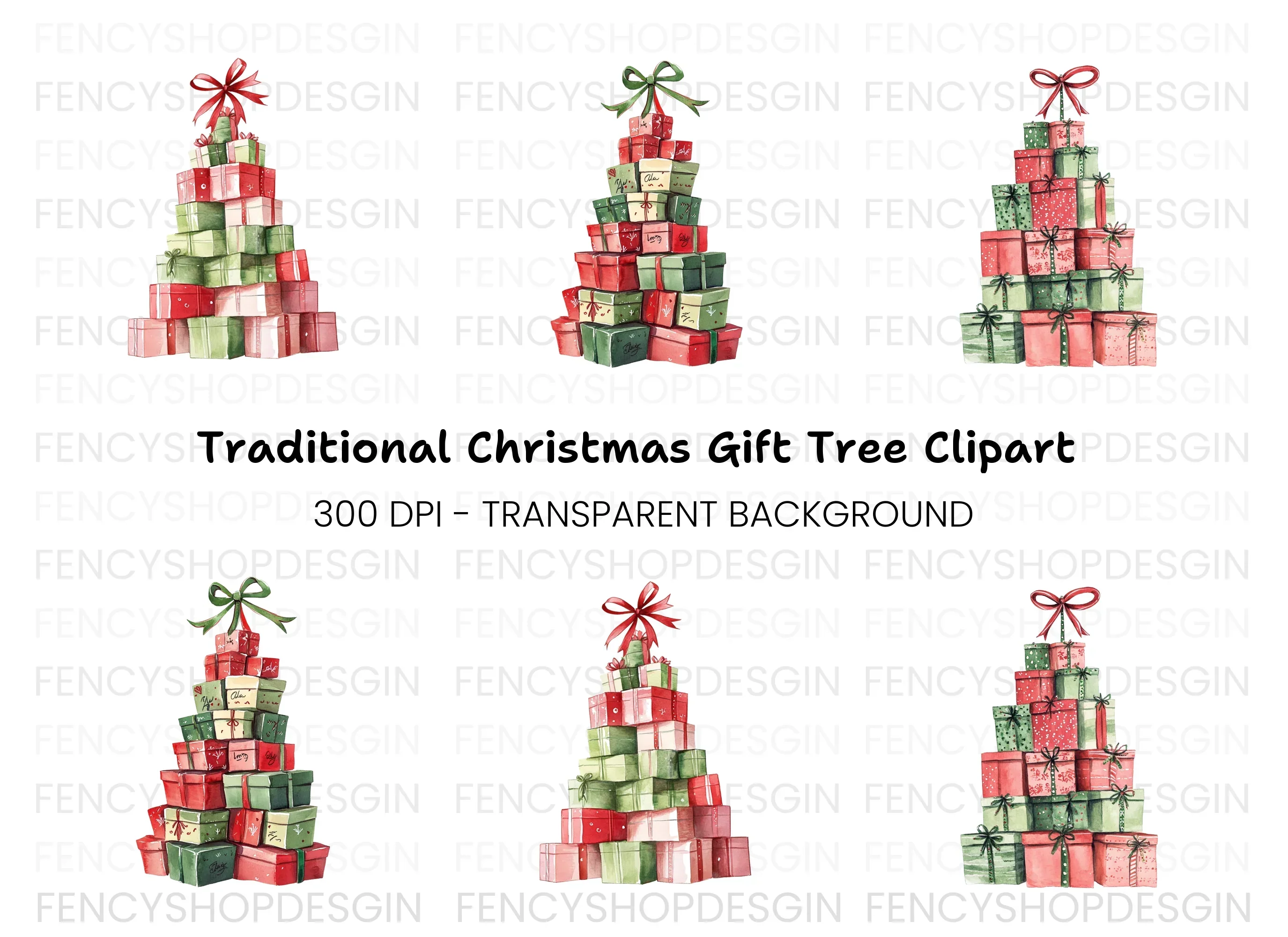 Christmas Gift Box Trees Clipart Bundle