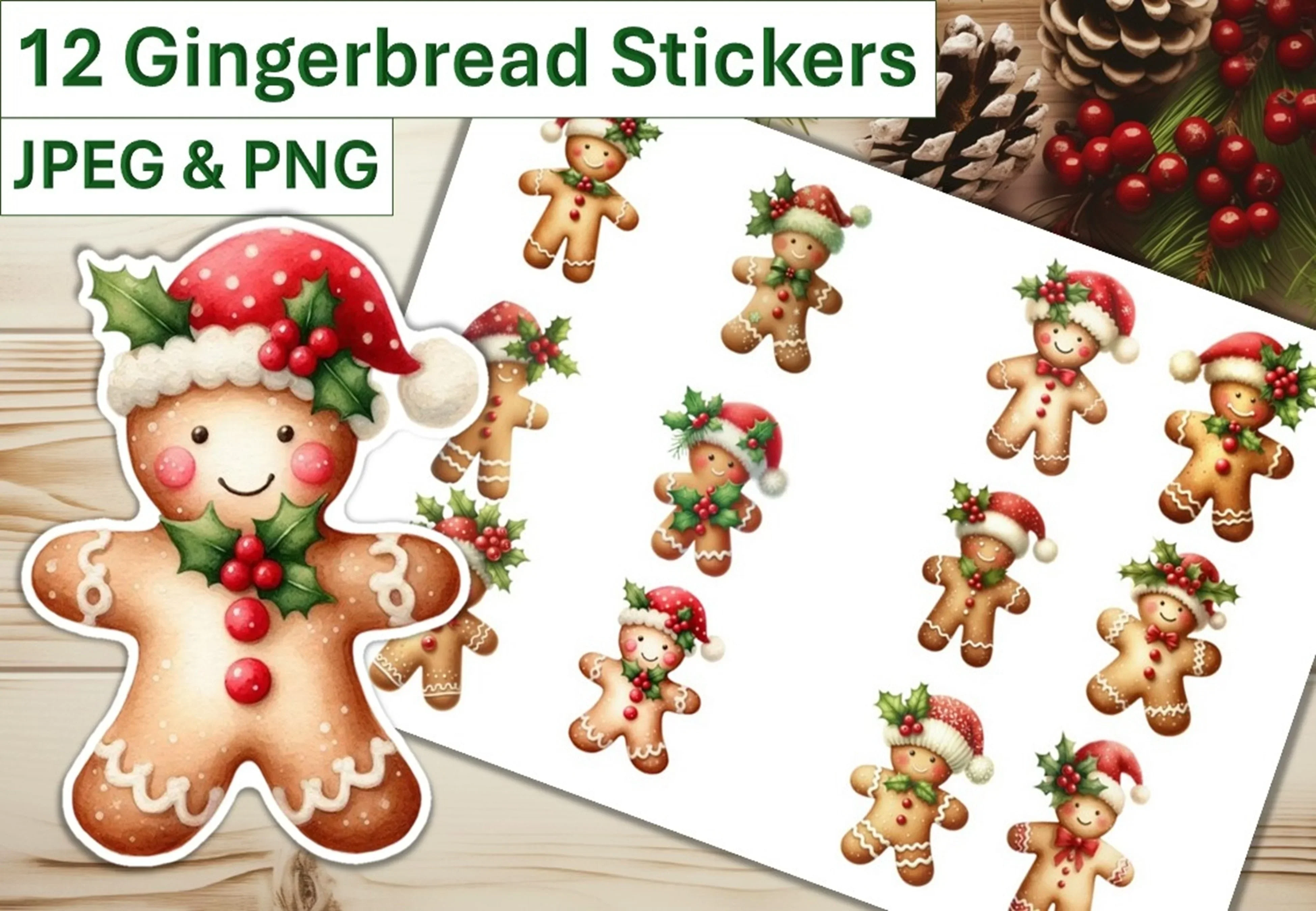 Christmas Gingerbread Stickers Clipart Bundle
