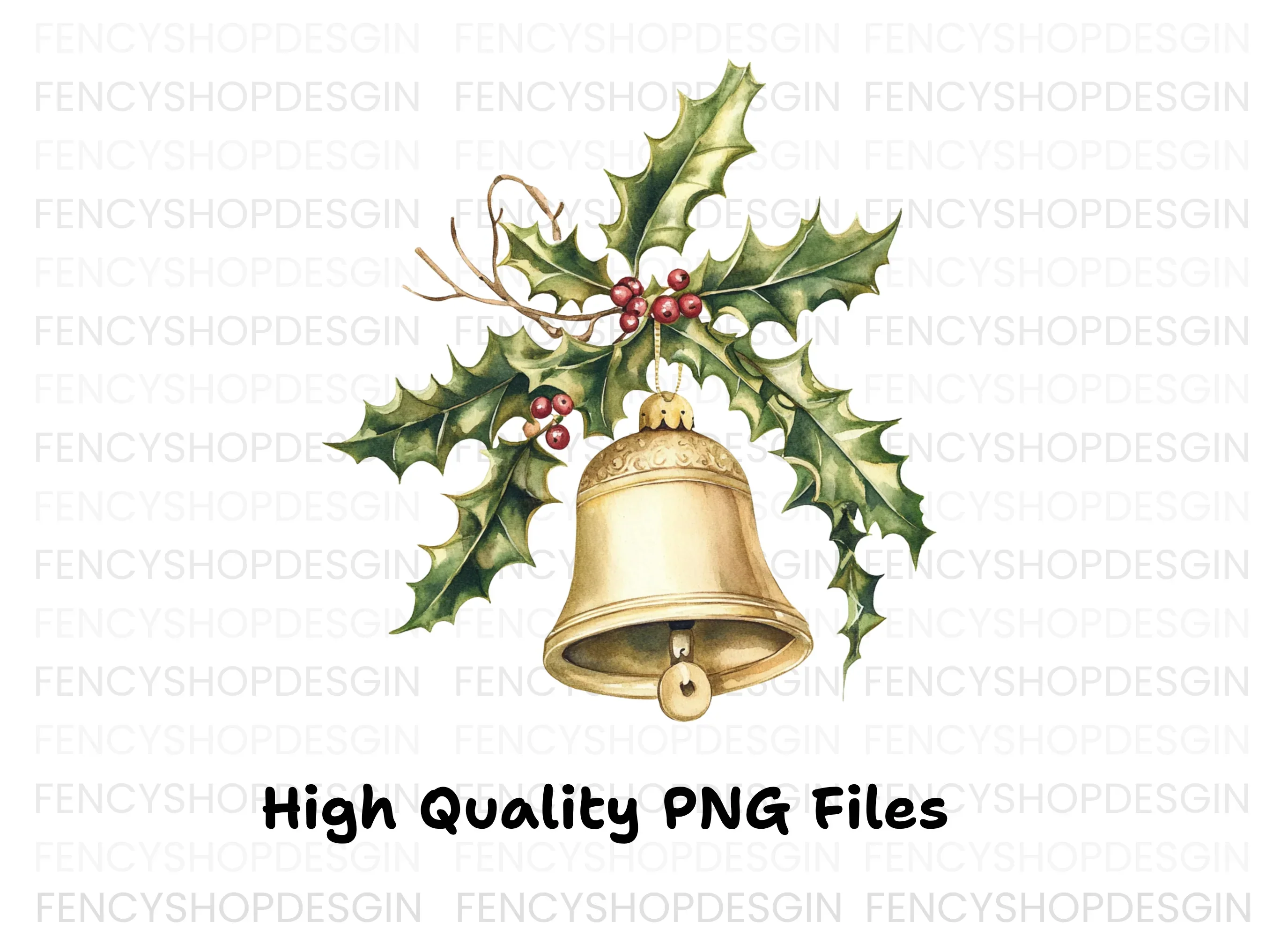 Christmas Holly and Golden Bells Clipart Bundle - Image 2