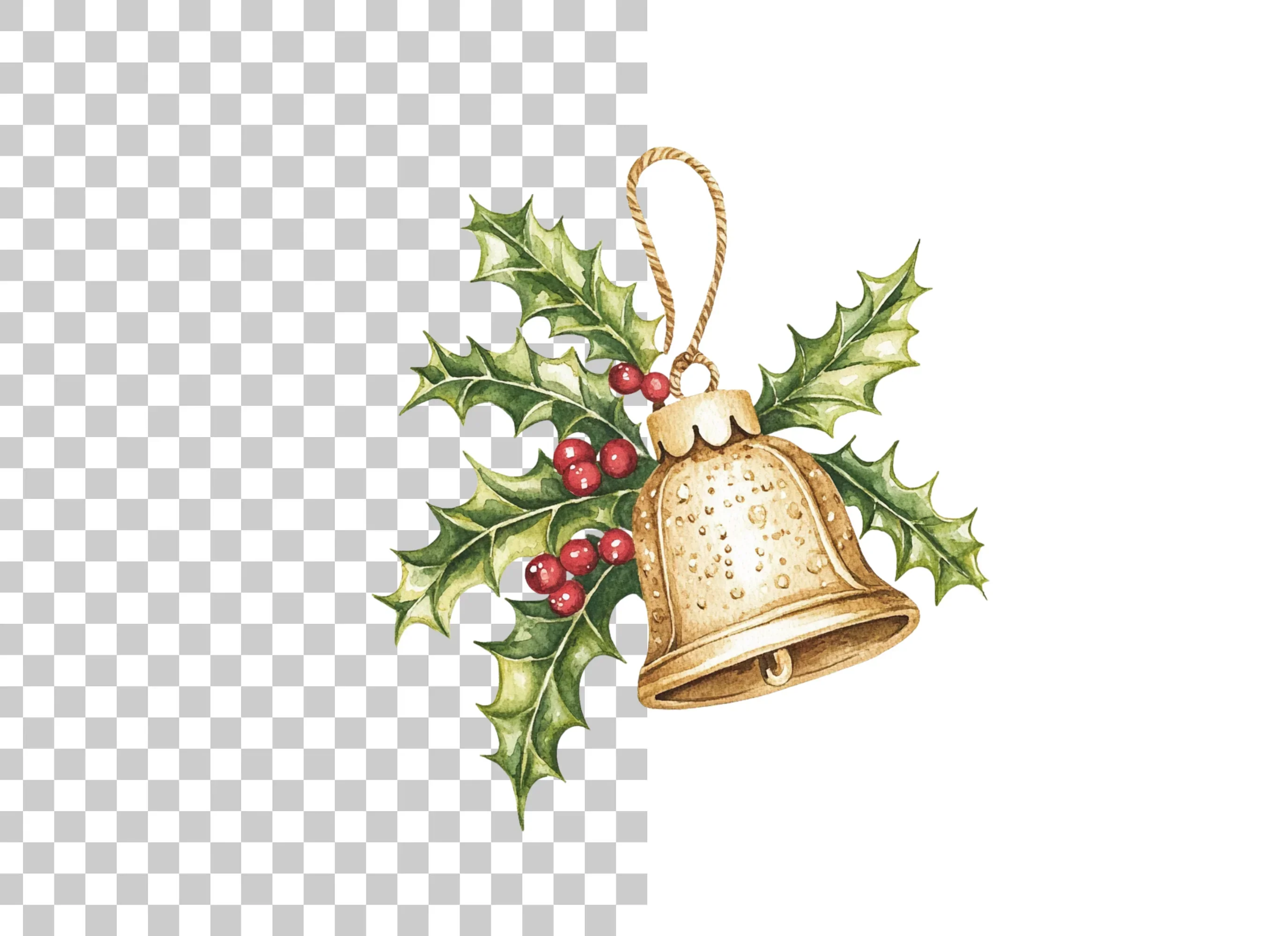 Christmas Holly and Golden Bells Clipart Bundle - Image 6