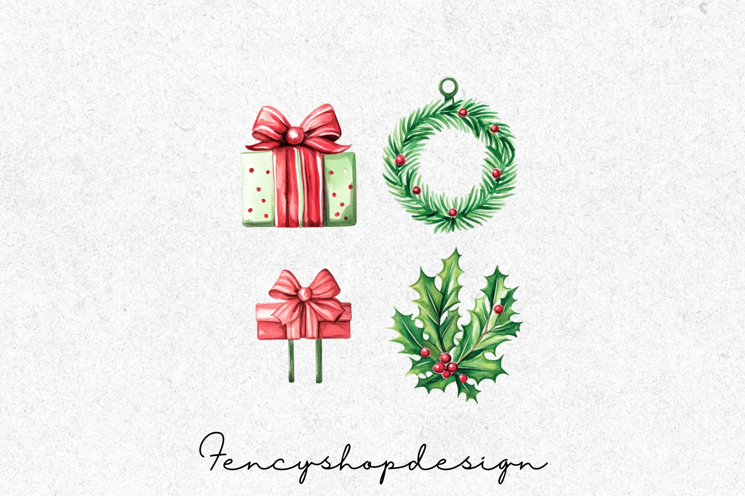 Christmas Holly Books and Gifts Clipart Bundle - Image 3