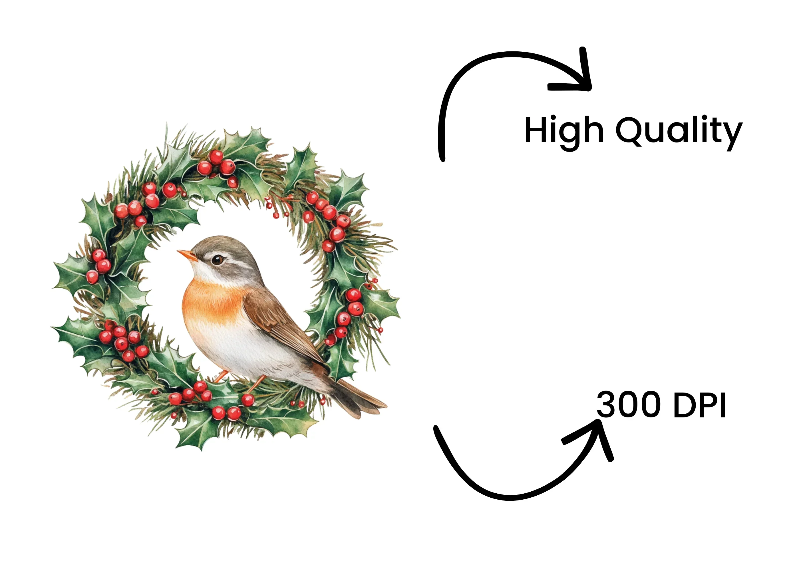 Christmas Holly Wreaths with Birds Clipart Bundle - Image 4