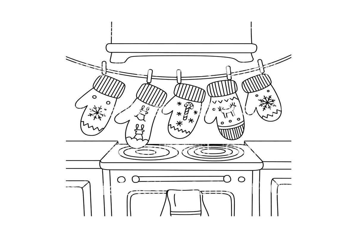 Christmas Mittens Drying on Line Coloring Books - Image 3