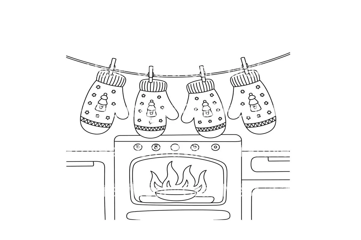 Christmas Mittens Drying on Line Coloring Books - Image 4