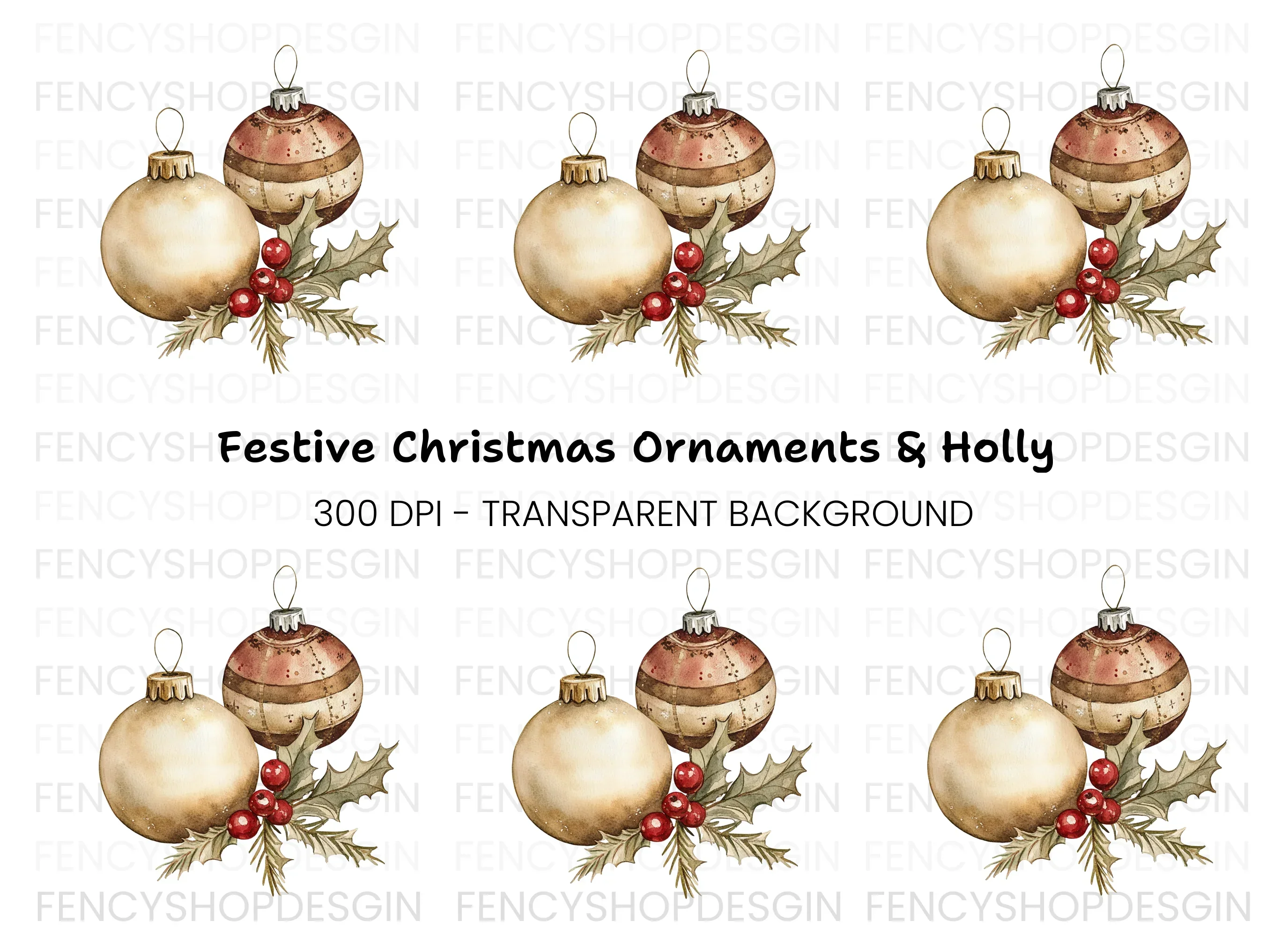 Christmas Ornaments and Holly Clipart Bundle