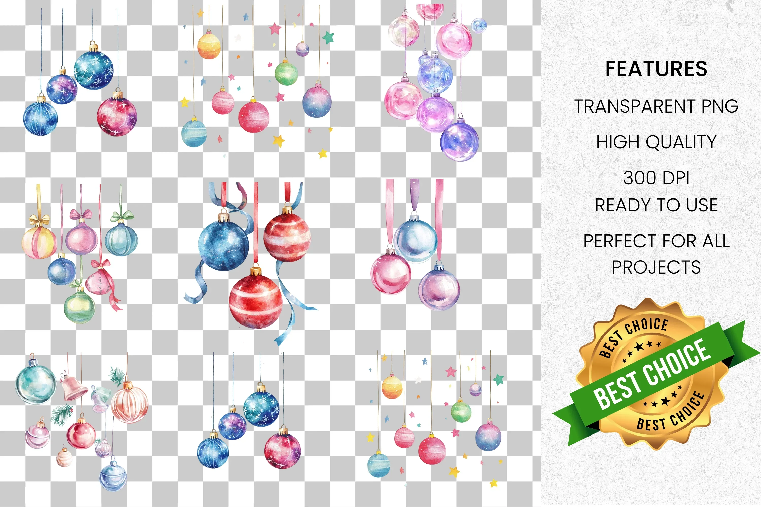 Christmas Ornaments Clipart Bundle - Image 2