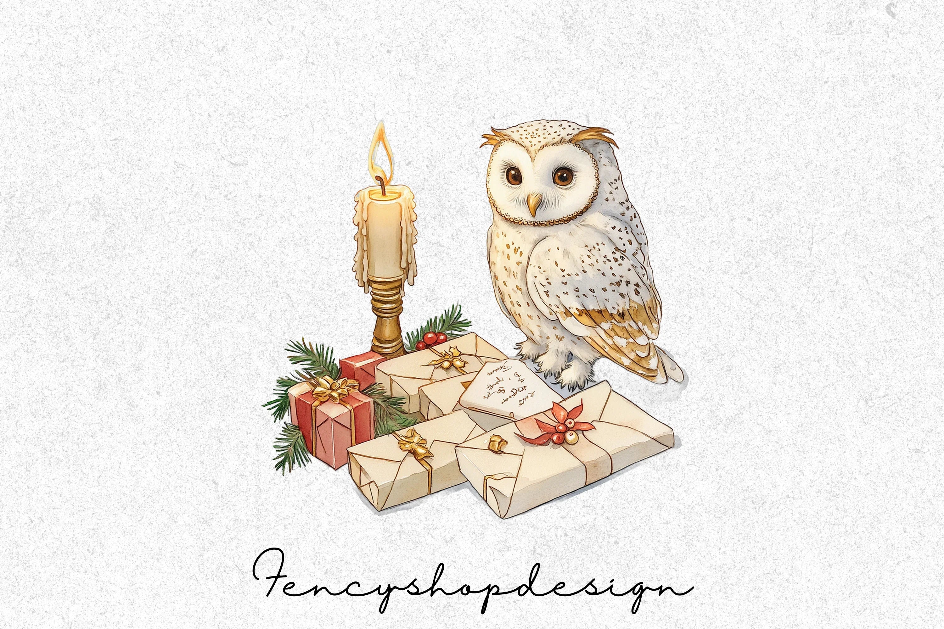 Christmas Owl Mail Clipart Bundle - Image 3