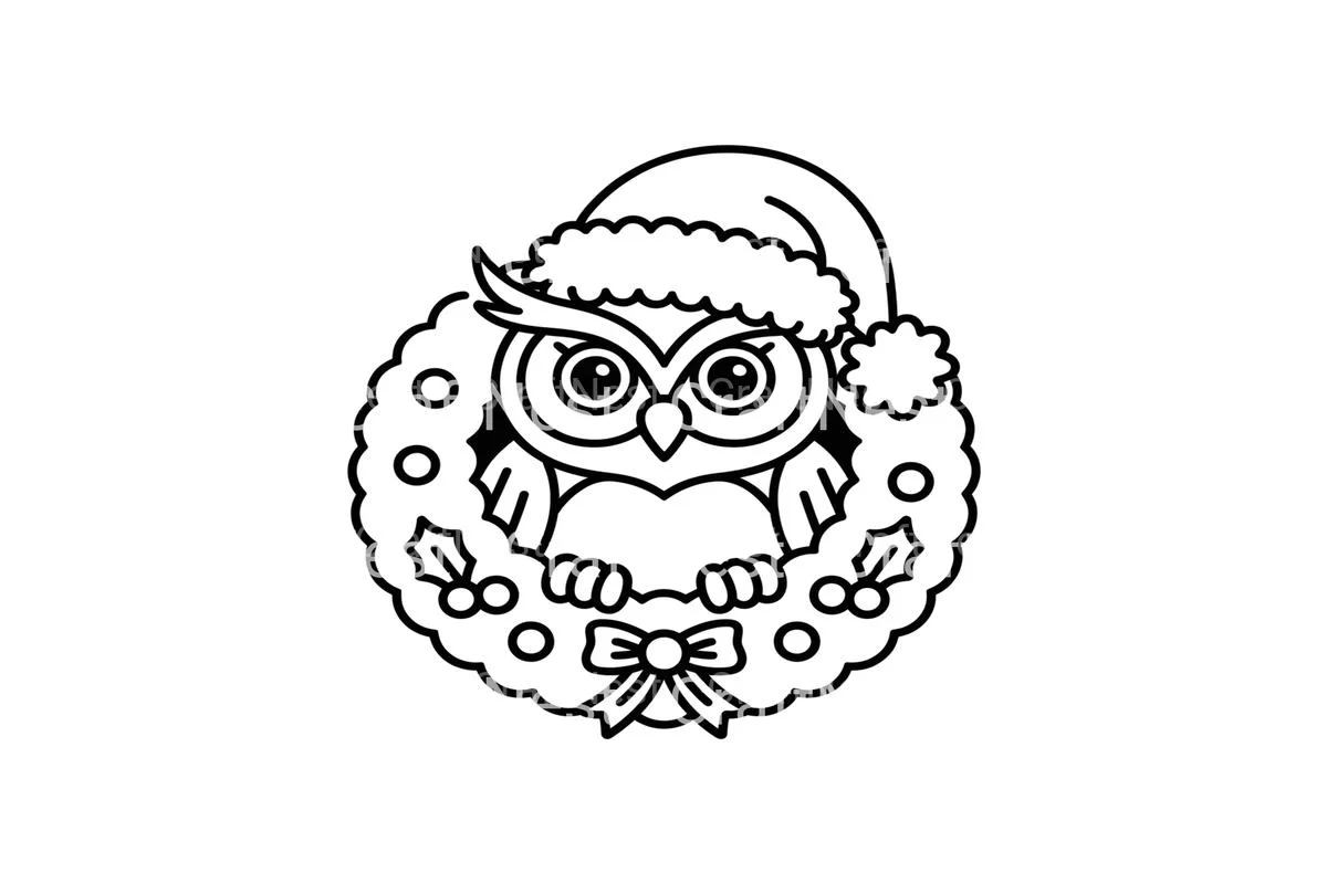 Christmas Owl WreathFun Coloring Books - Image 3