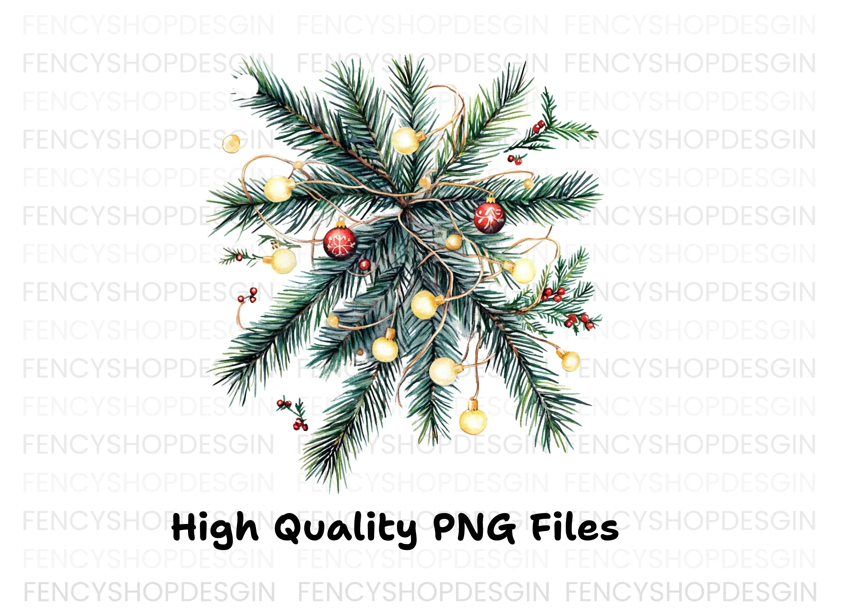 Christmas Pine Branch with Lights Clipart Bundle - Image 2