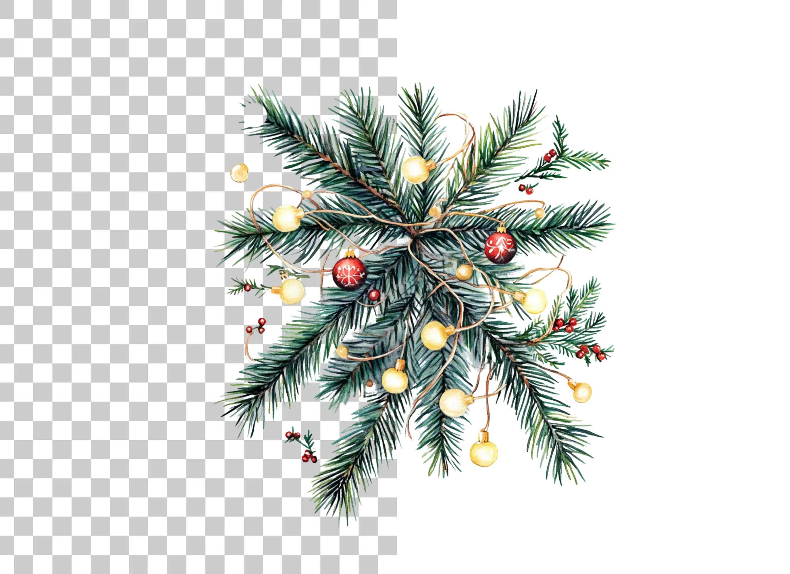 Christmas Pine Branch with Lights Clipart Bundle - Image 6