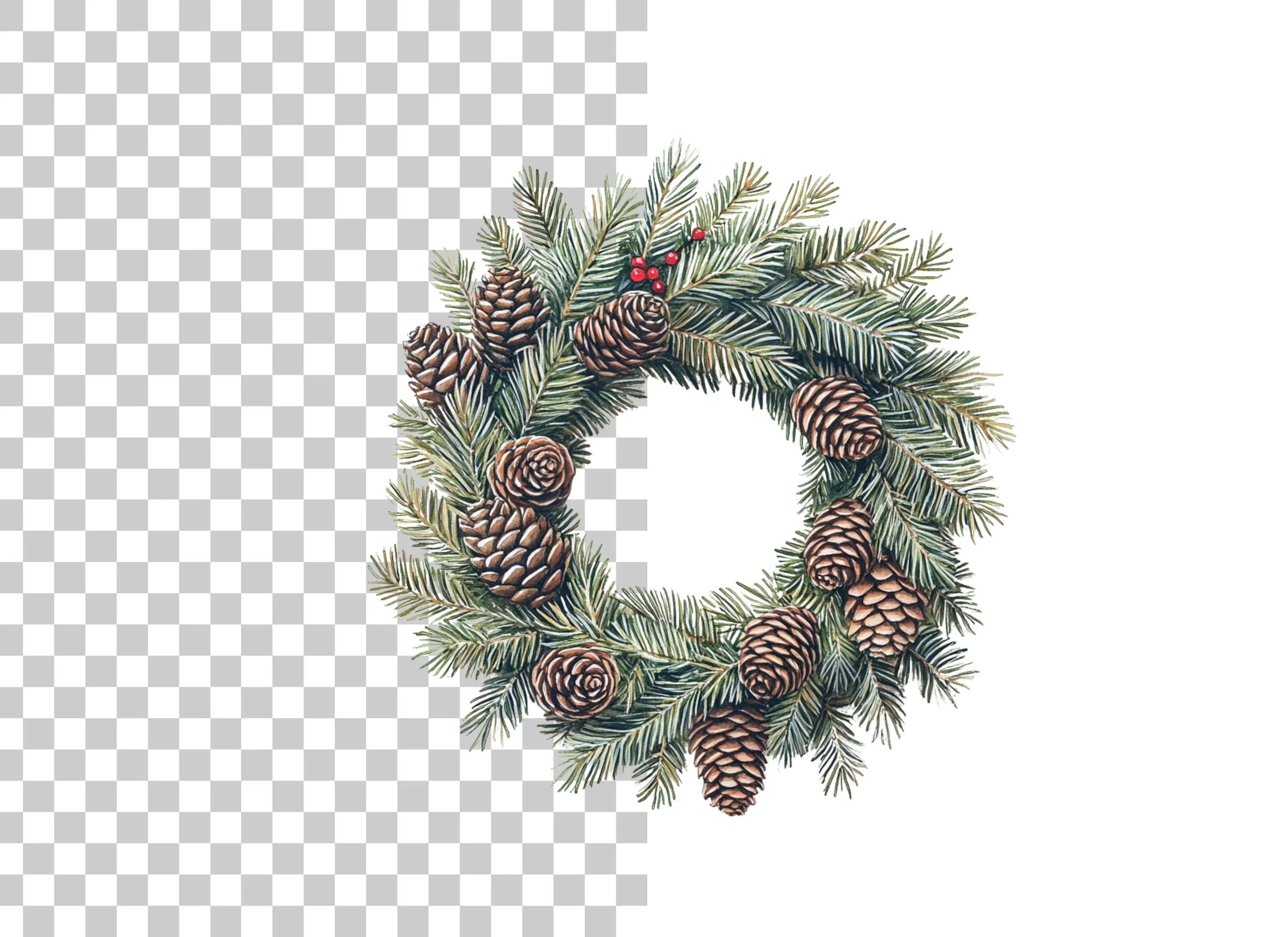 Christmas Pine Cone Wreath Clipart Bundle - Image 2
