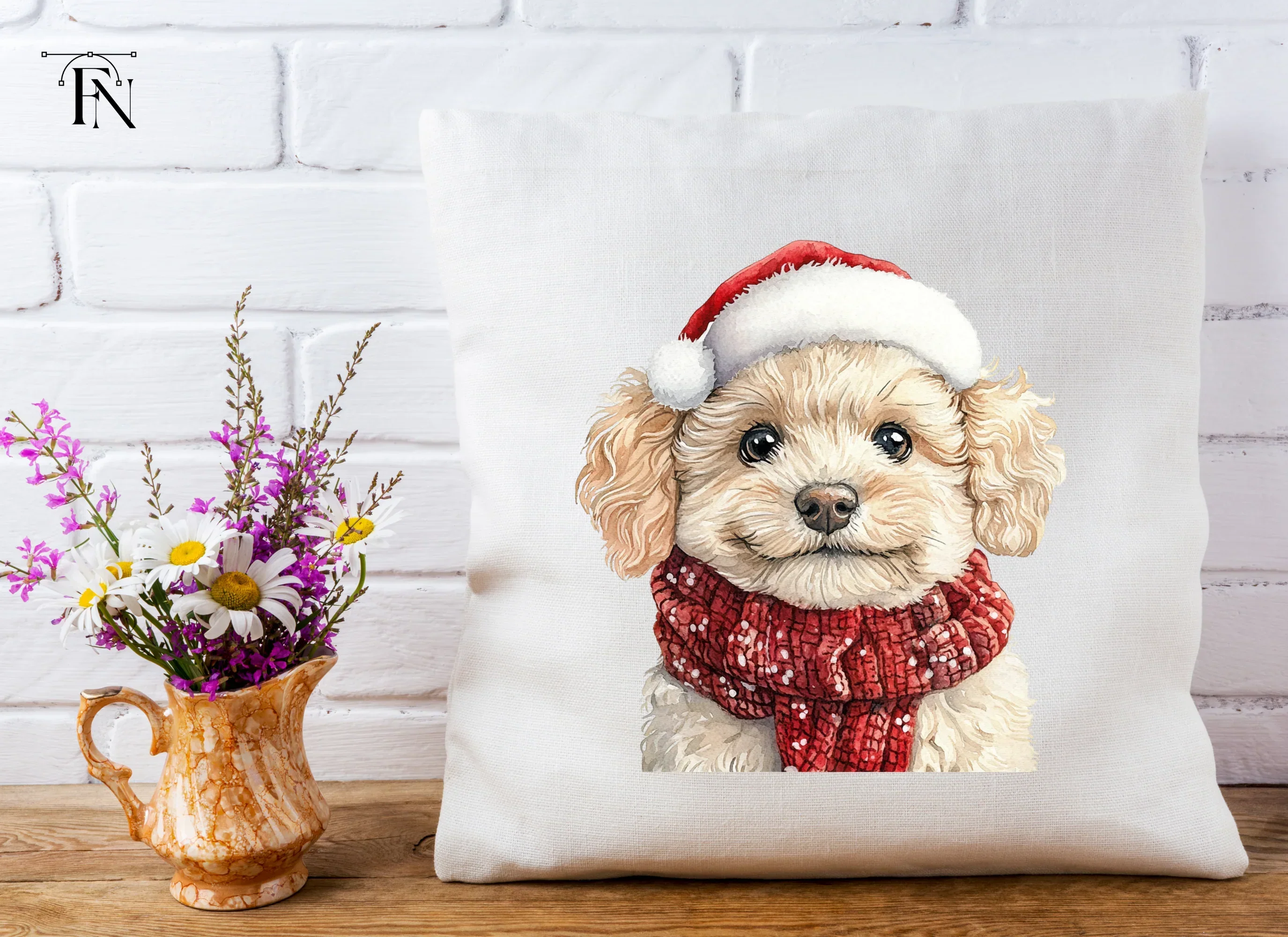 Christmas Puppies in Santa Hats Clipart Bundle - Image 5