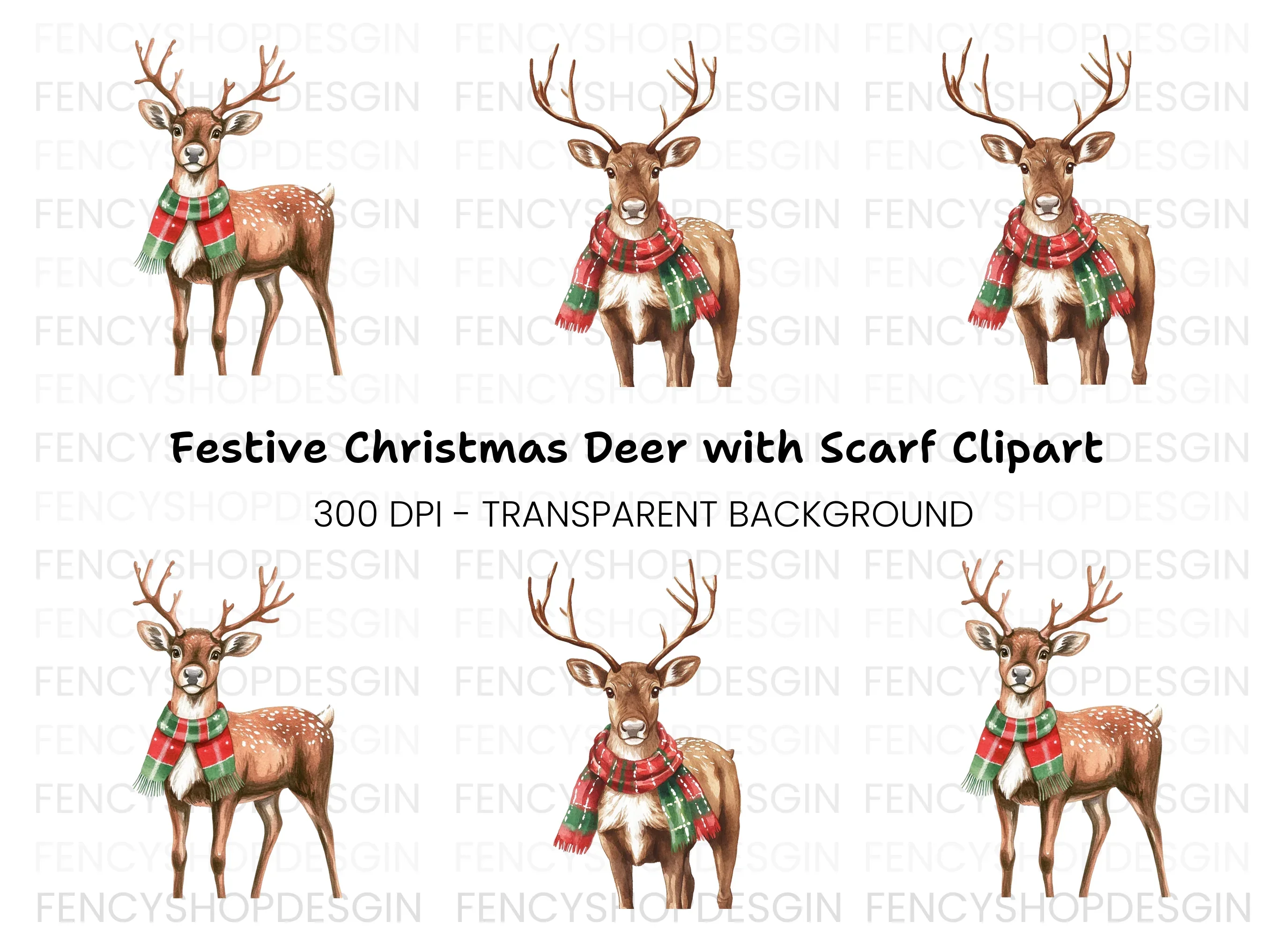 Christmas Reindeer with Scarves Clipart Bundle