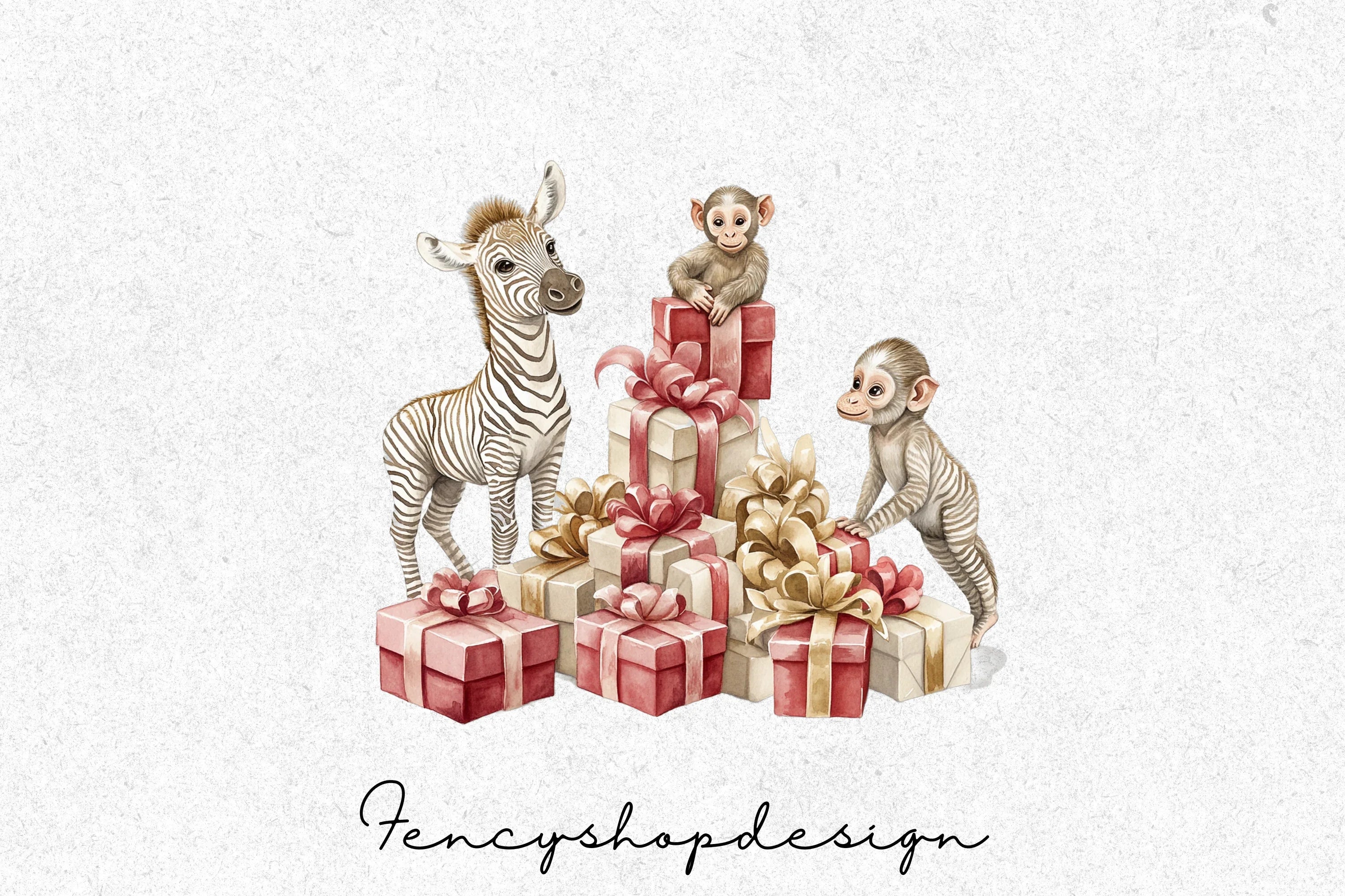 Christmas Safari Animals Clipart Bundle - Image 2