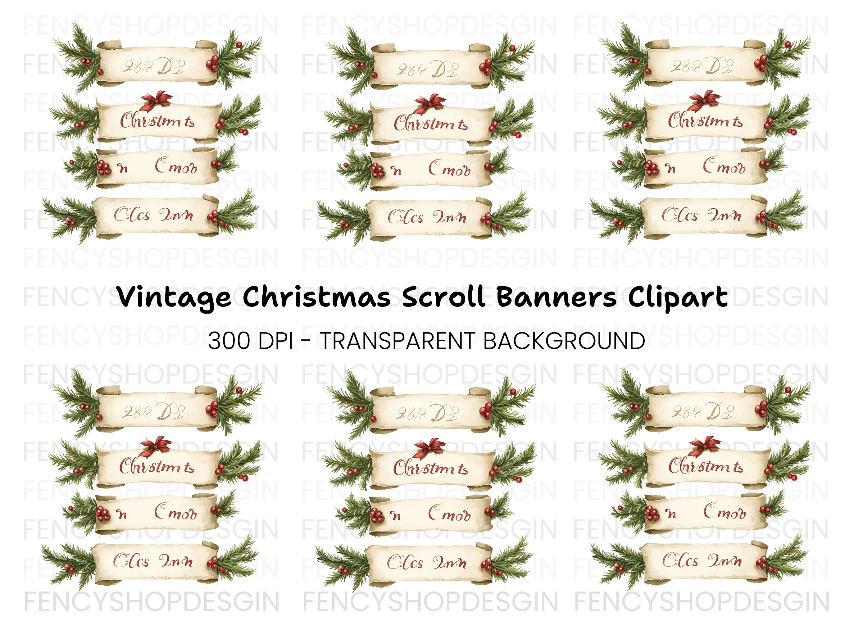 Christmas Scroll Banners Clipart Bundle