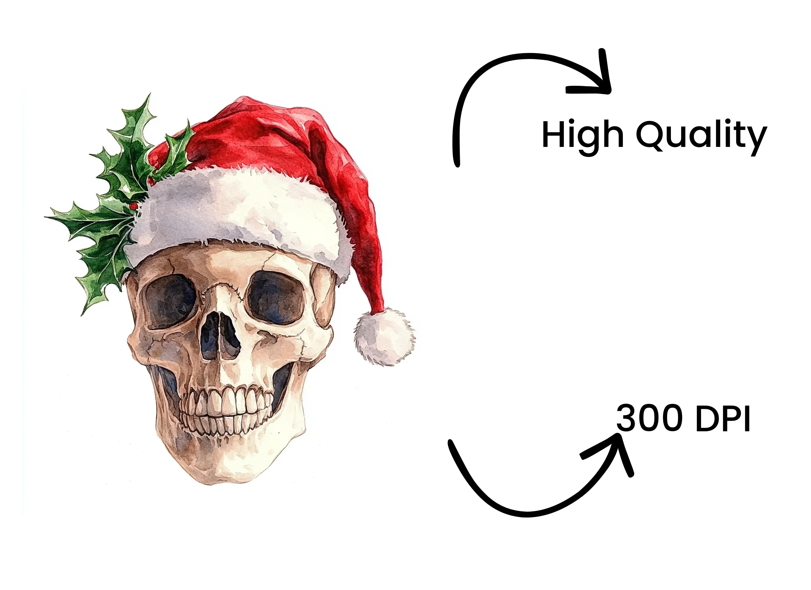 Christmas Skulls with Santa Hats Clipart Bundle - Image 4