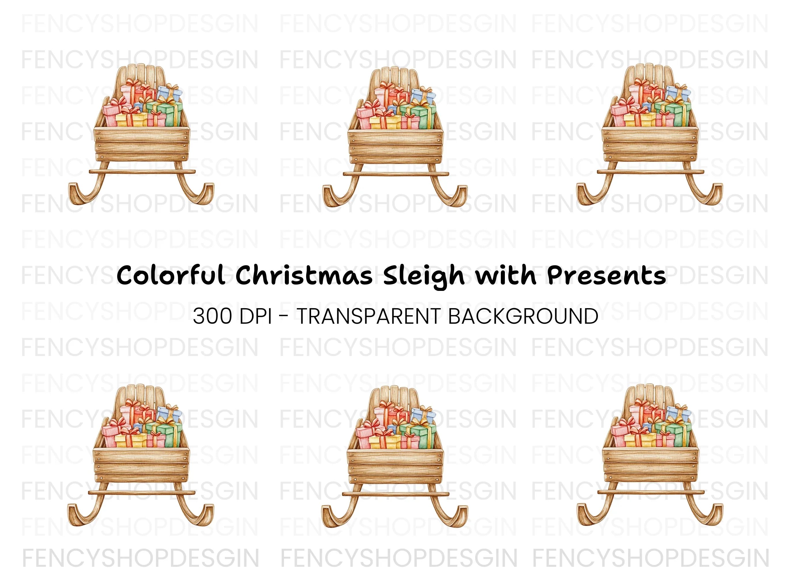 Christmas Sleigh with Gifts Clipart Bundle