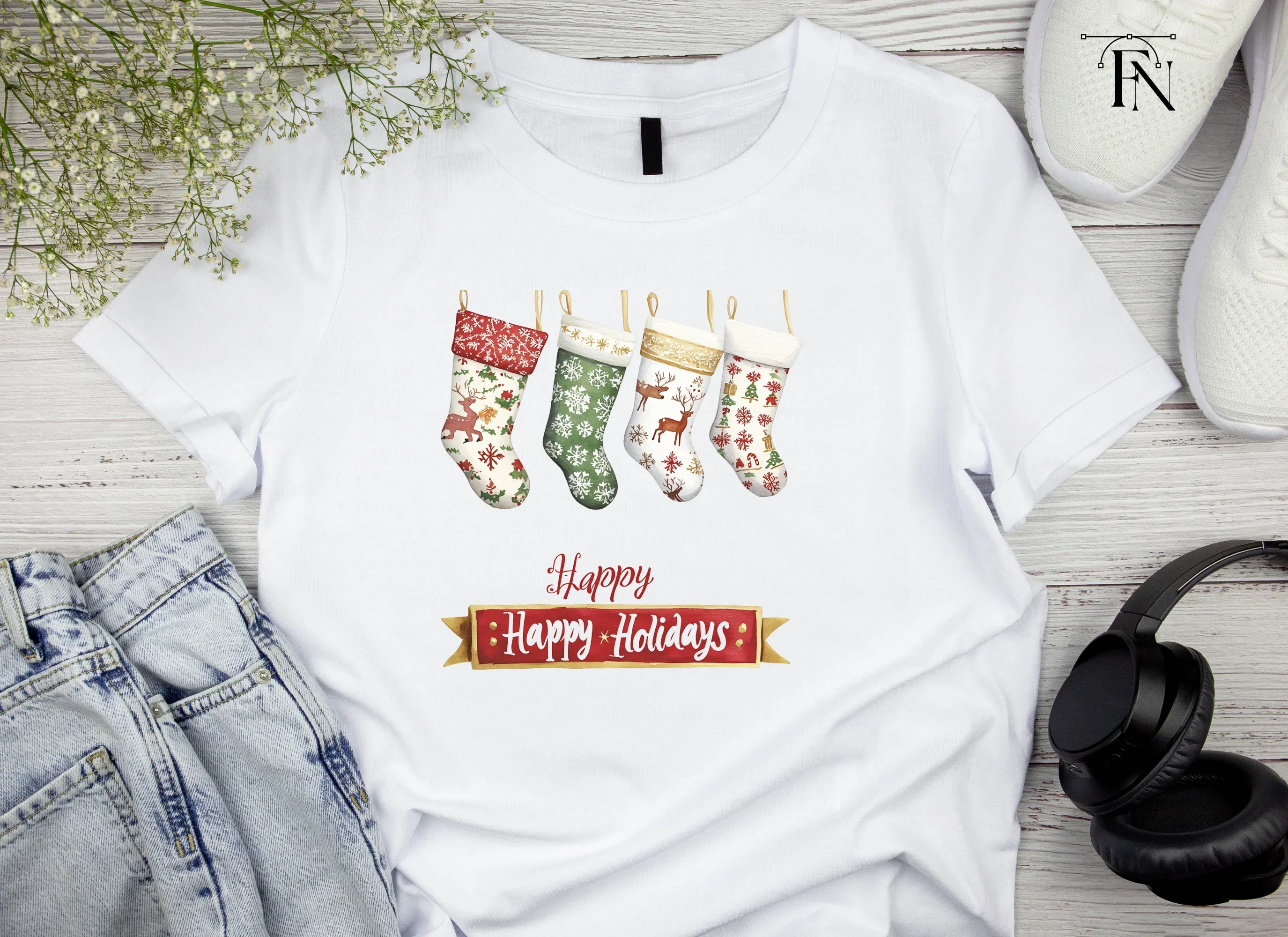 Christmas Stockings and Banners Clipart Bundle - Image 3