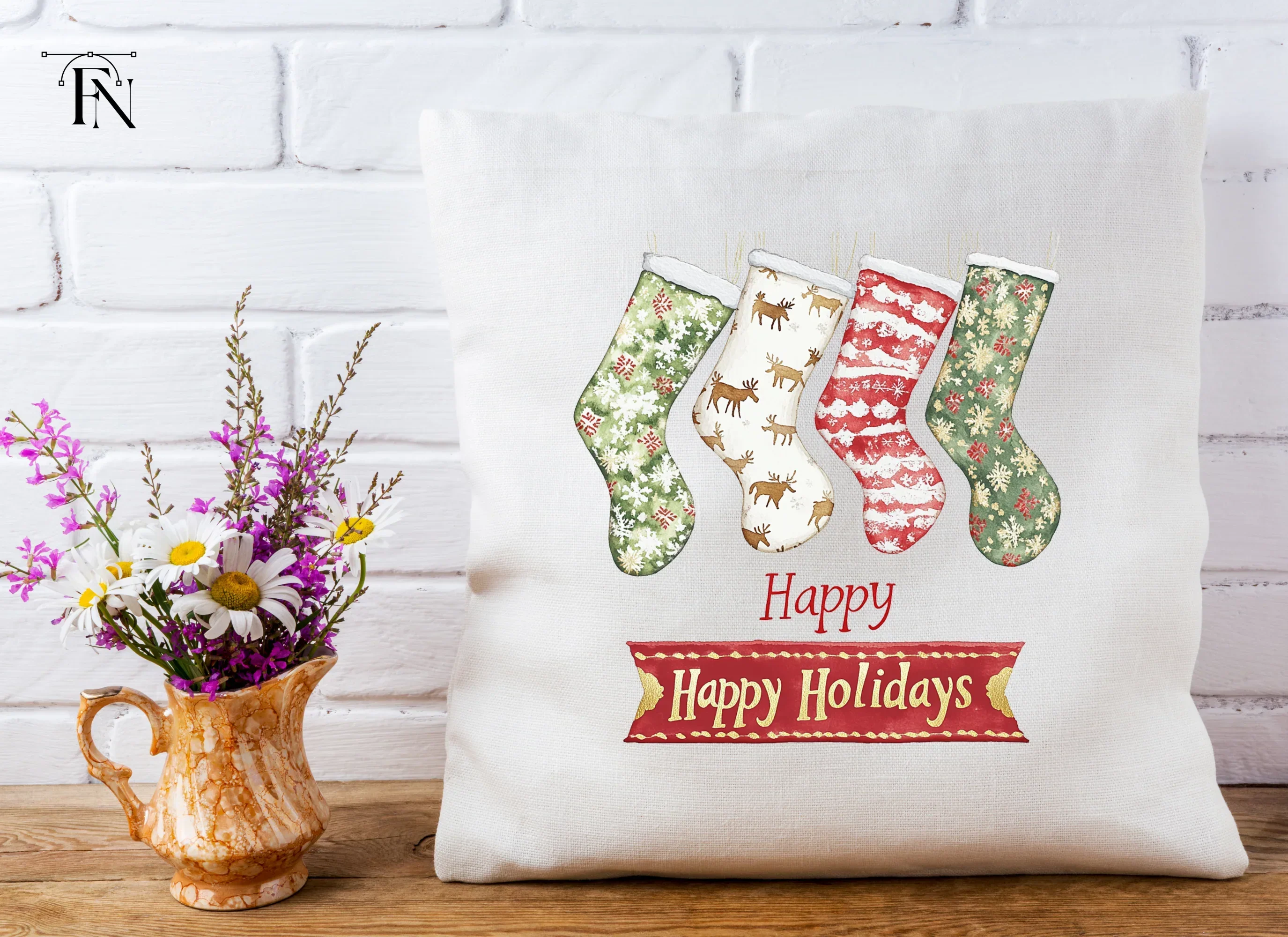 Christmas Stockings and Banners Clipart Bundle - Image 4