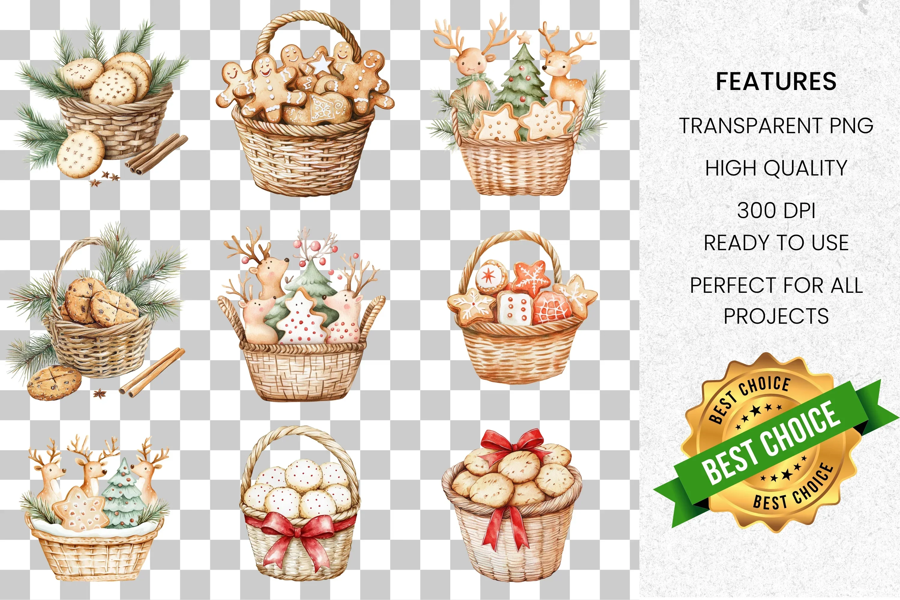 Christmas Treats Baskets Clipart Bundle - Image 8
