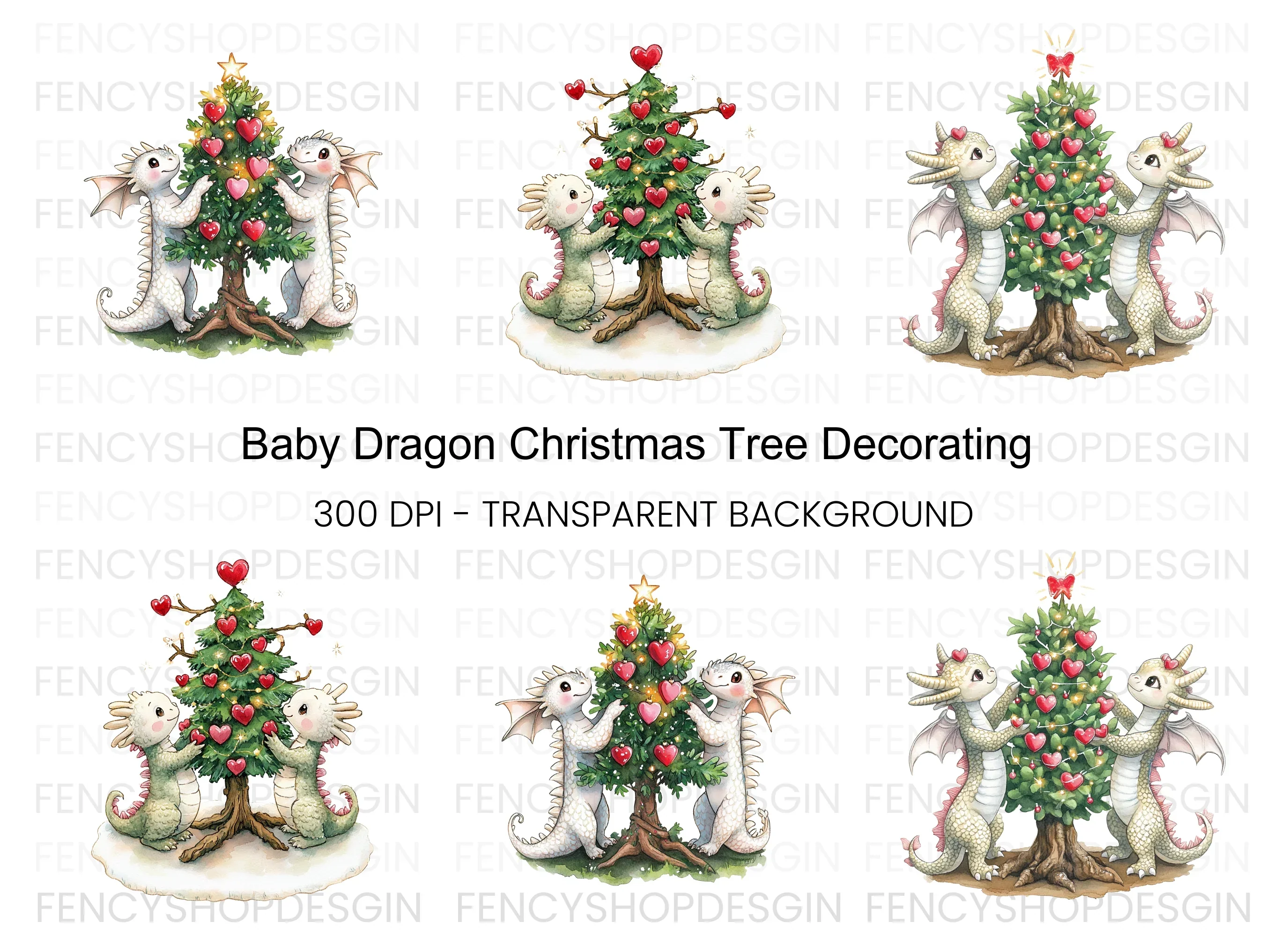 Christmas Tree Dragon Decor Clipart Bundle