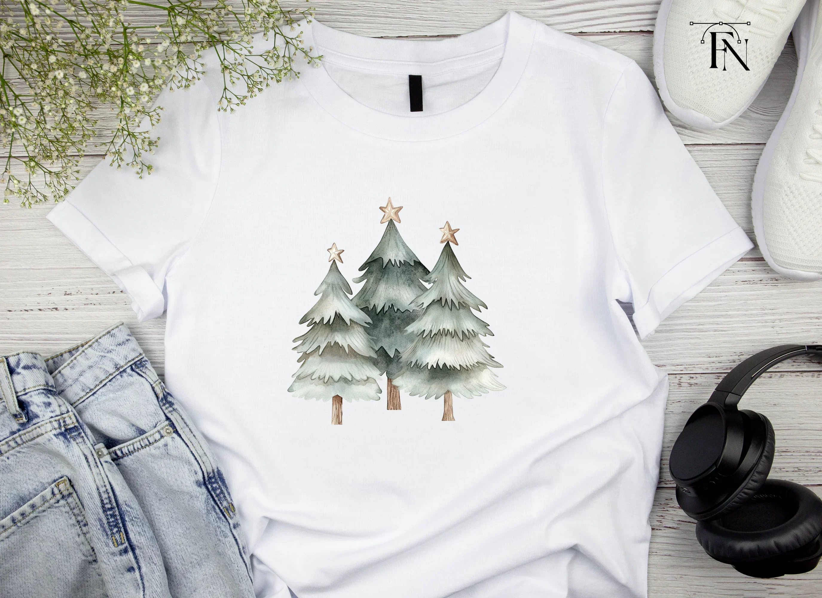Christmas Trees with Stars Clipart Bundle - Image 5