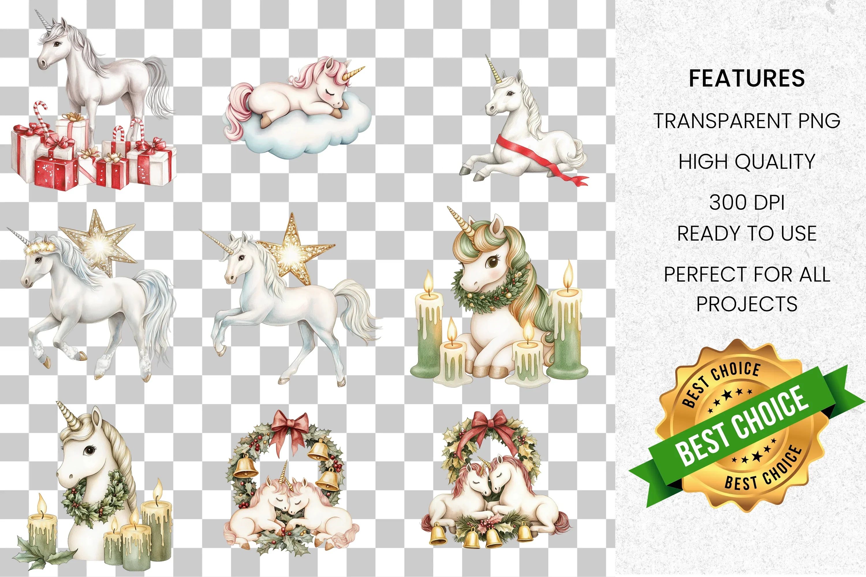 Christmas Unicorn Wreath Clipart Bundle - Image 2