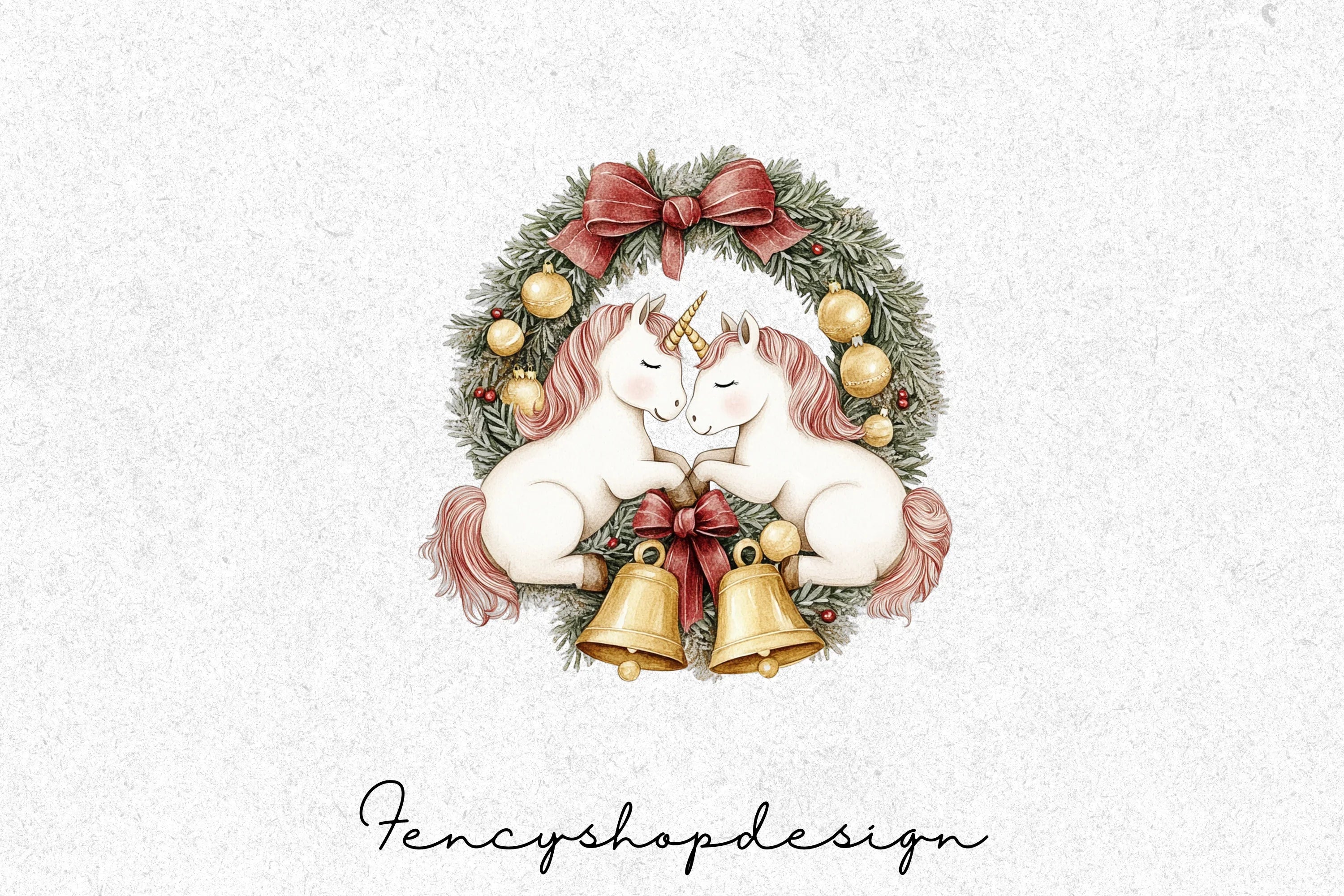 Christmas Unicorn Wreath Clipart Bundle - Image 3