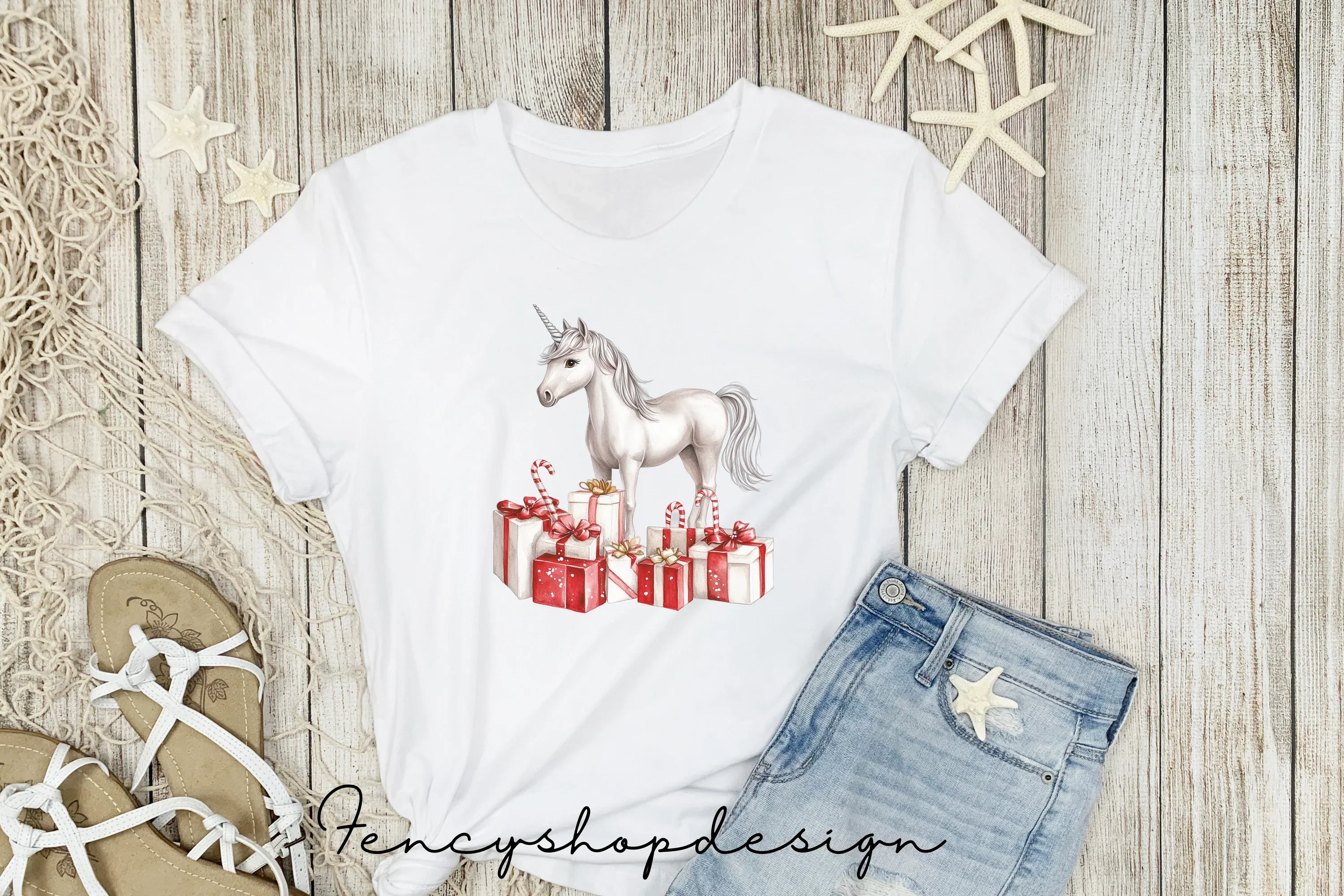 Christmas Unicorn Wreath Clipart Bundle - Image 5