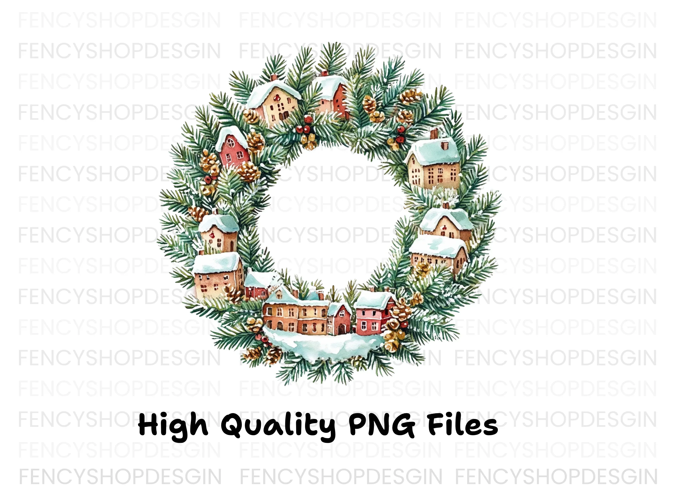 Christmas Village Wreath Clipart Bundle - Image 2