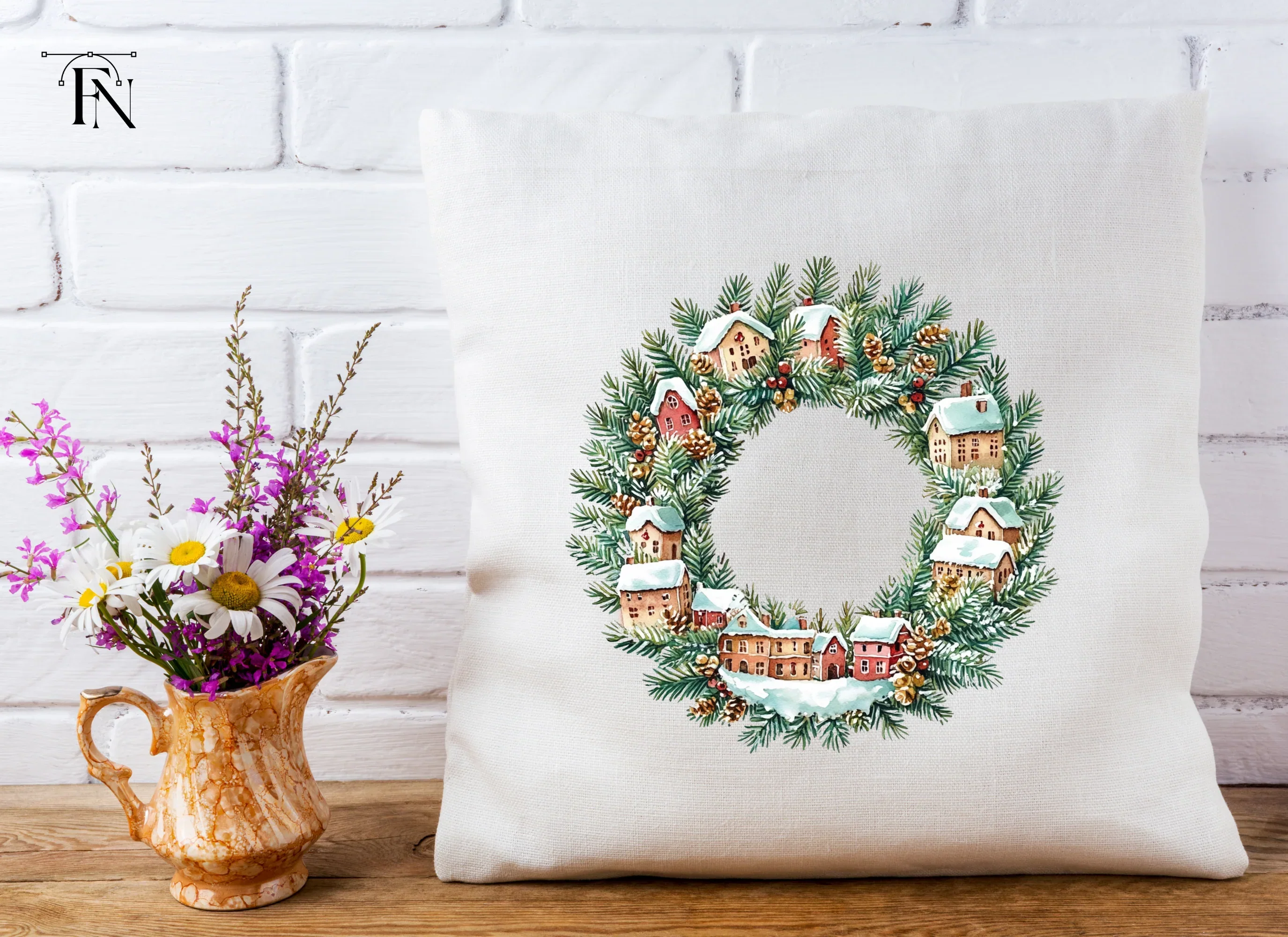 Christmas Village Wreath Clipart Bundle - Image 3