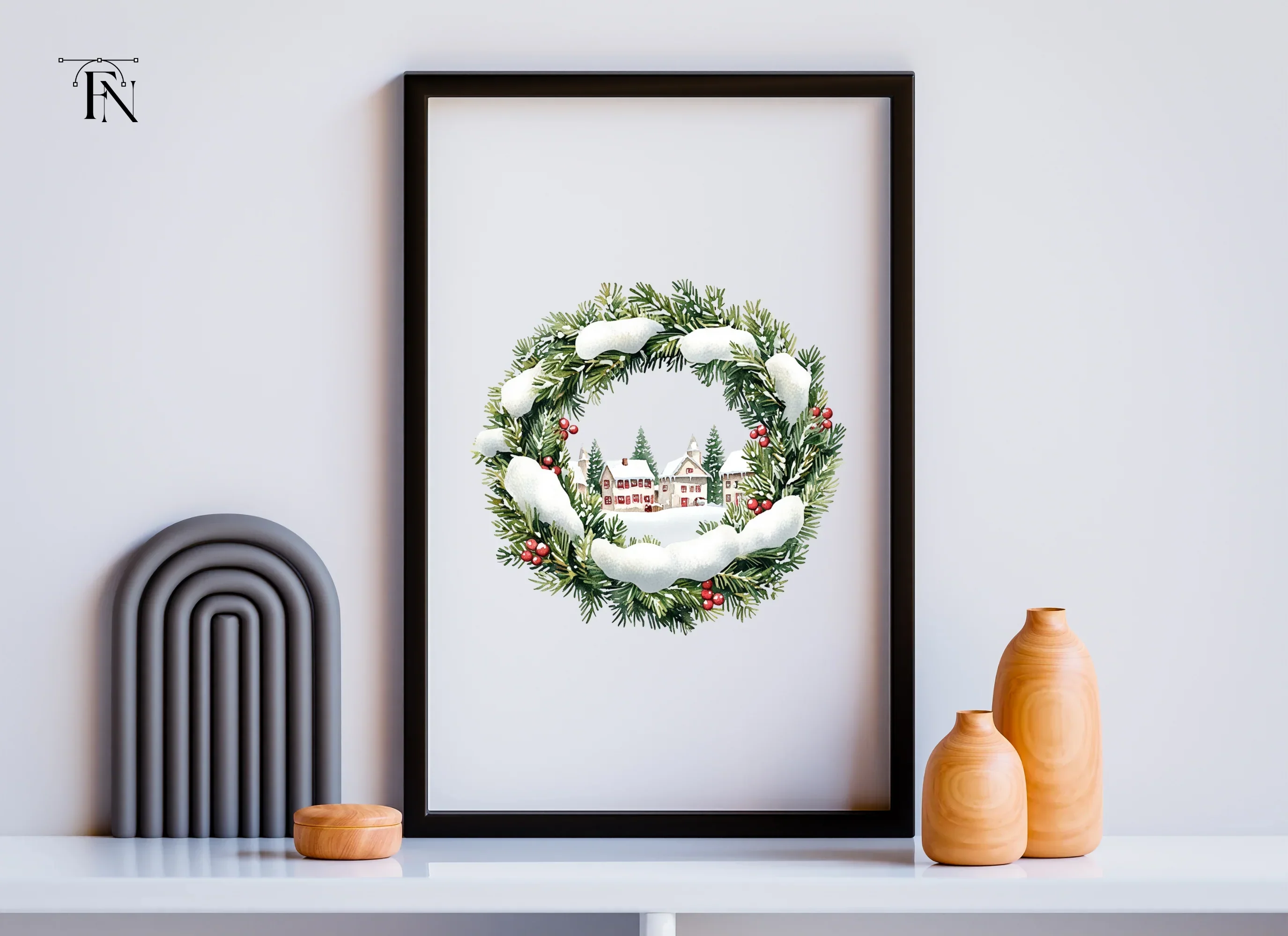 Christmas Village Wreath Clipart Bundle - Image 4