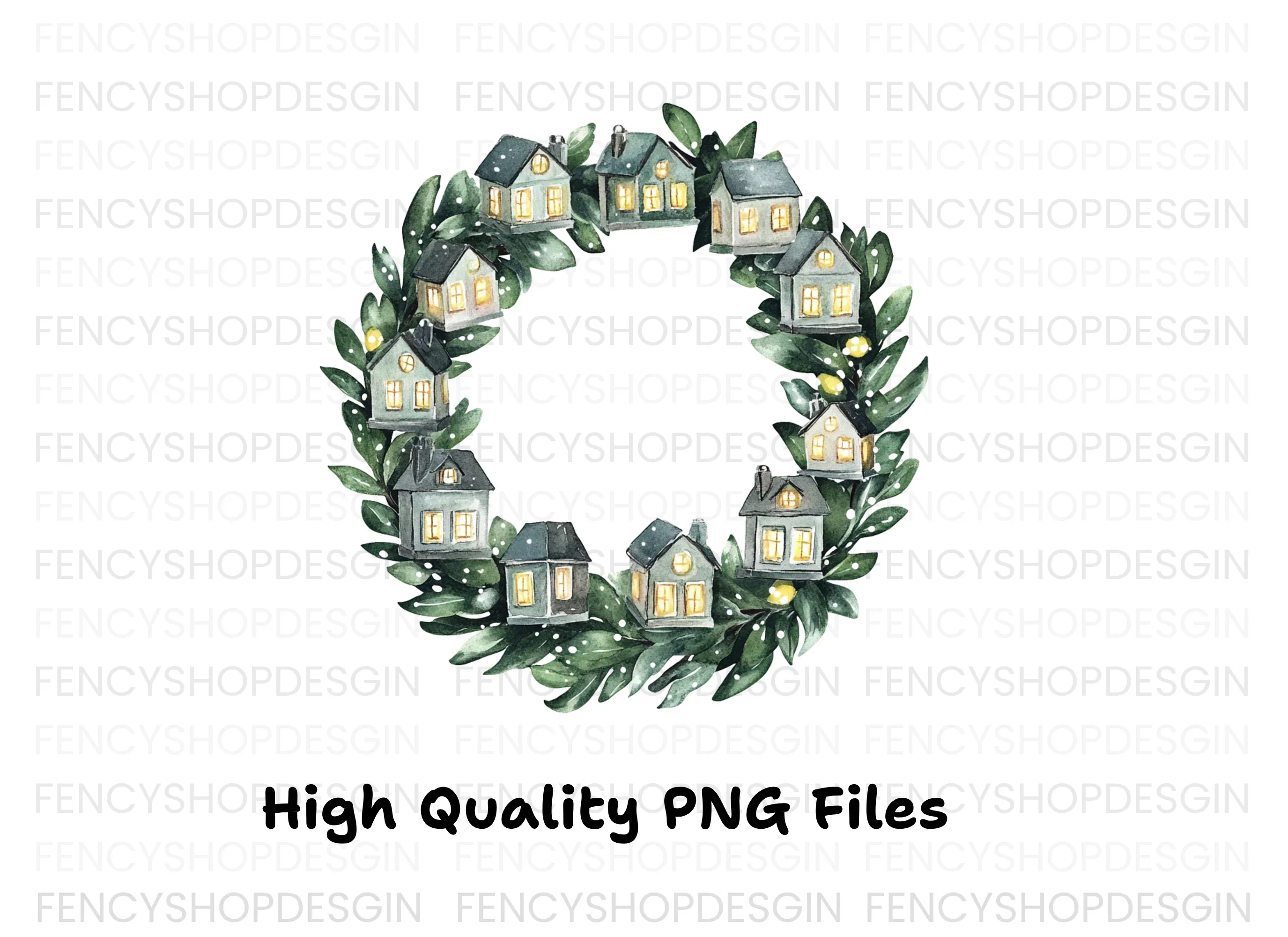 Christmas Village Wreaths Clipart Bundle - Image 2