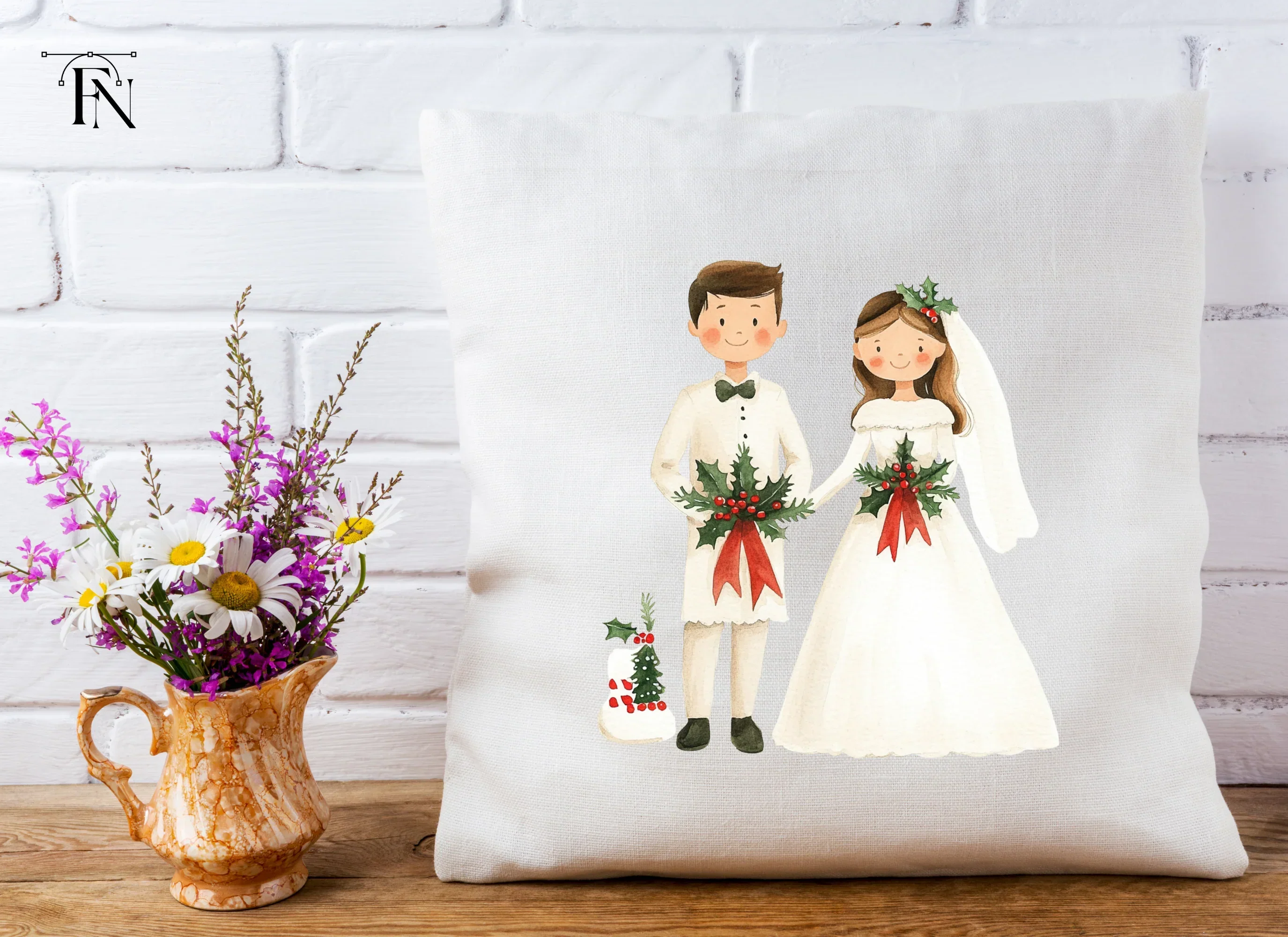 Christmas Wedding Couple Clipart Bundle - Image 4